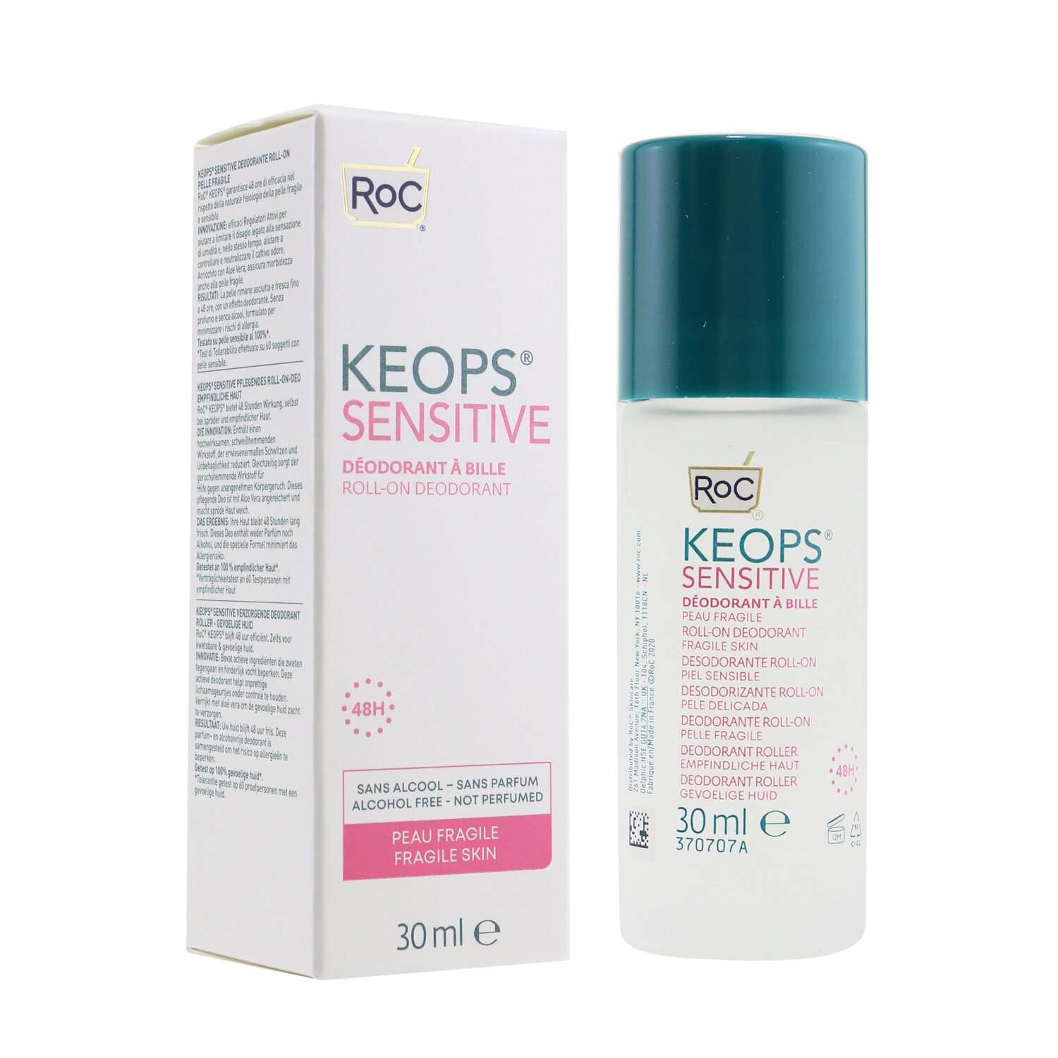 ROC KEOPS Sensitive Roll-On Deodorant 48H - Alcohol Free & Not Perfumed (Fragile Skin) 30ml/1oz