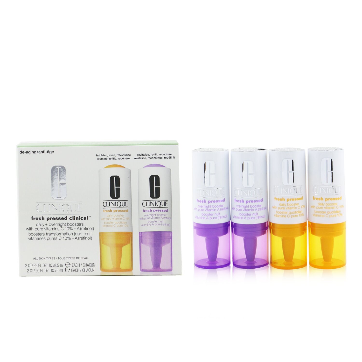 Clinique Fresh Pressed Clinical Daily+Overnight Boosters (2x Daily Booster 8.5ml/0.29oz+ 2x Overight Booster 6ml/0.2oz) 4pcs
