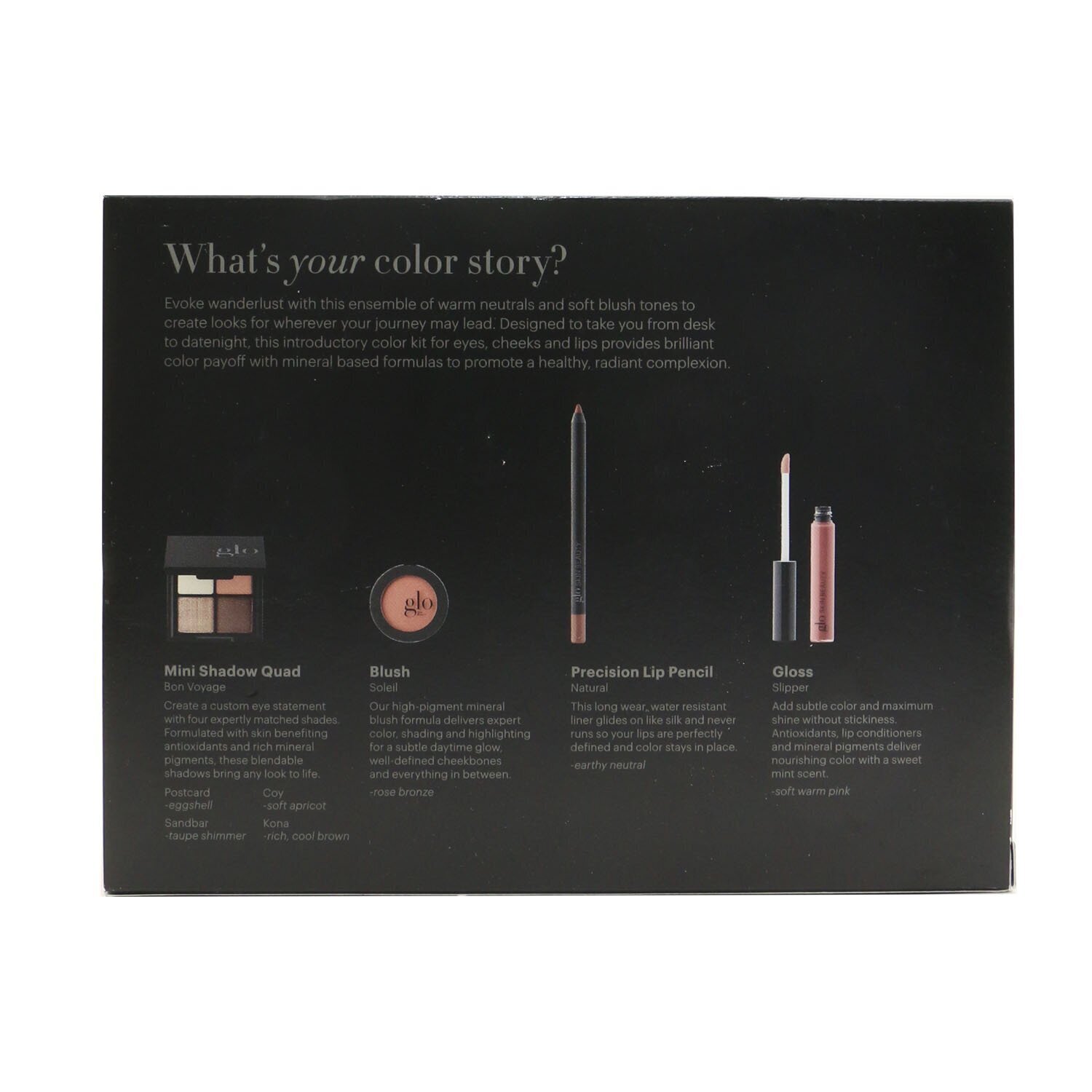 Glo Skin Beauty Desk to Datenight (Mini Shadow Quad + Blush + Lip Pencil + Lip Gloss) 4pcs