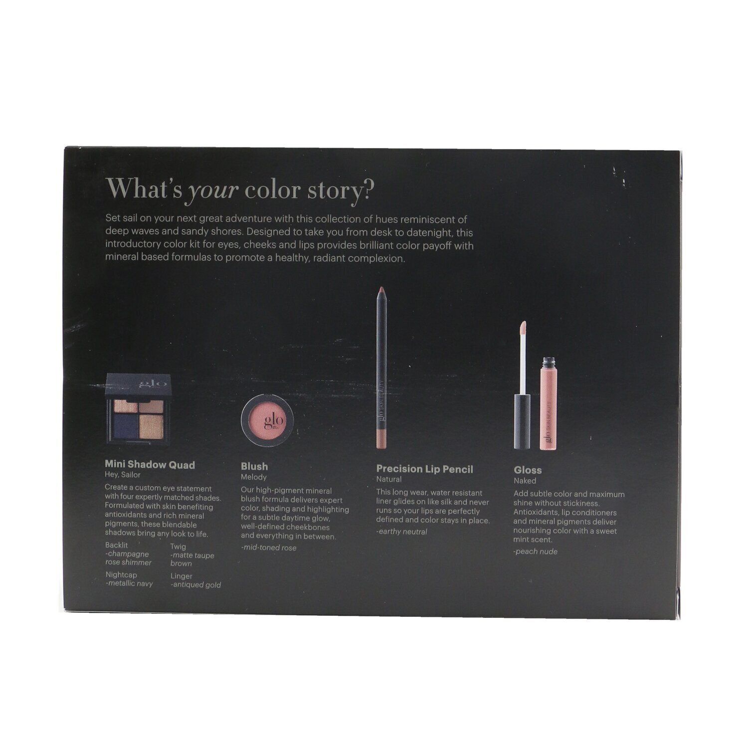 Glo Skin Beauty Desk to Datenight (Mini Shadow Quad + Blush + Lip Pencil + Lip Gloss) 4pcs
