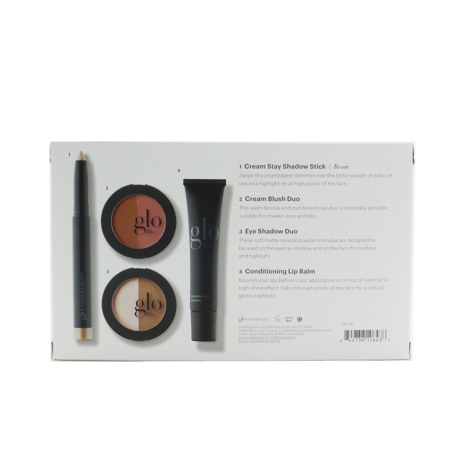 Glo Skin Beauty In The Nudes (Shadow Stick + Cream Blush Duo + Eye Shadow Duo + Lip Balm) 4pcs+1bag