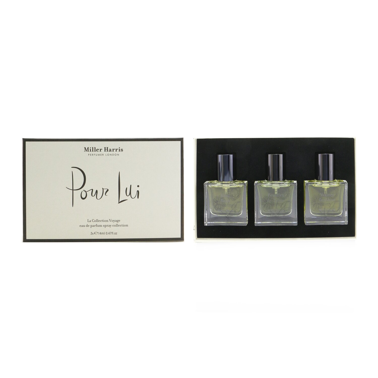 Miller Harris La Collection Voyage Pour Lui Eau De Parfum Spray Collection: Etui Noir + Feuilles De Tabac + Vetiver Insolent 3x14ml/0.47oz
