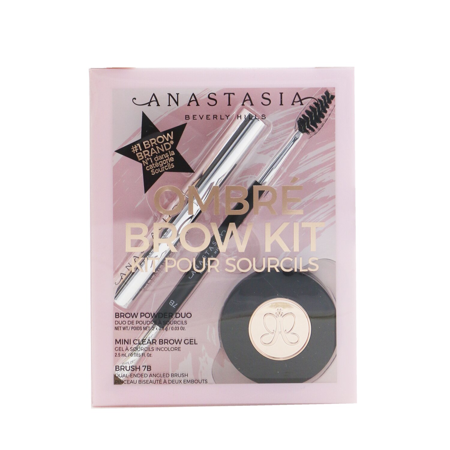 Anastasia Beverly Hills Ombre Brow Kit (Brow Powder Duo + Mini Clear Brow Gel + Brush 7B) 3pcs