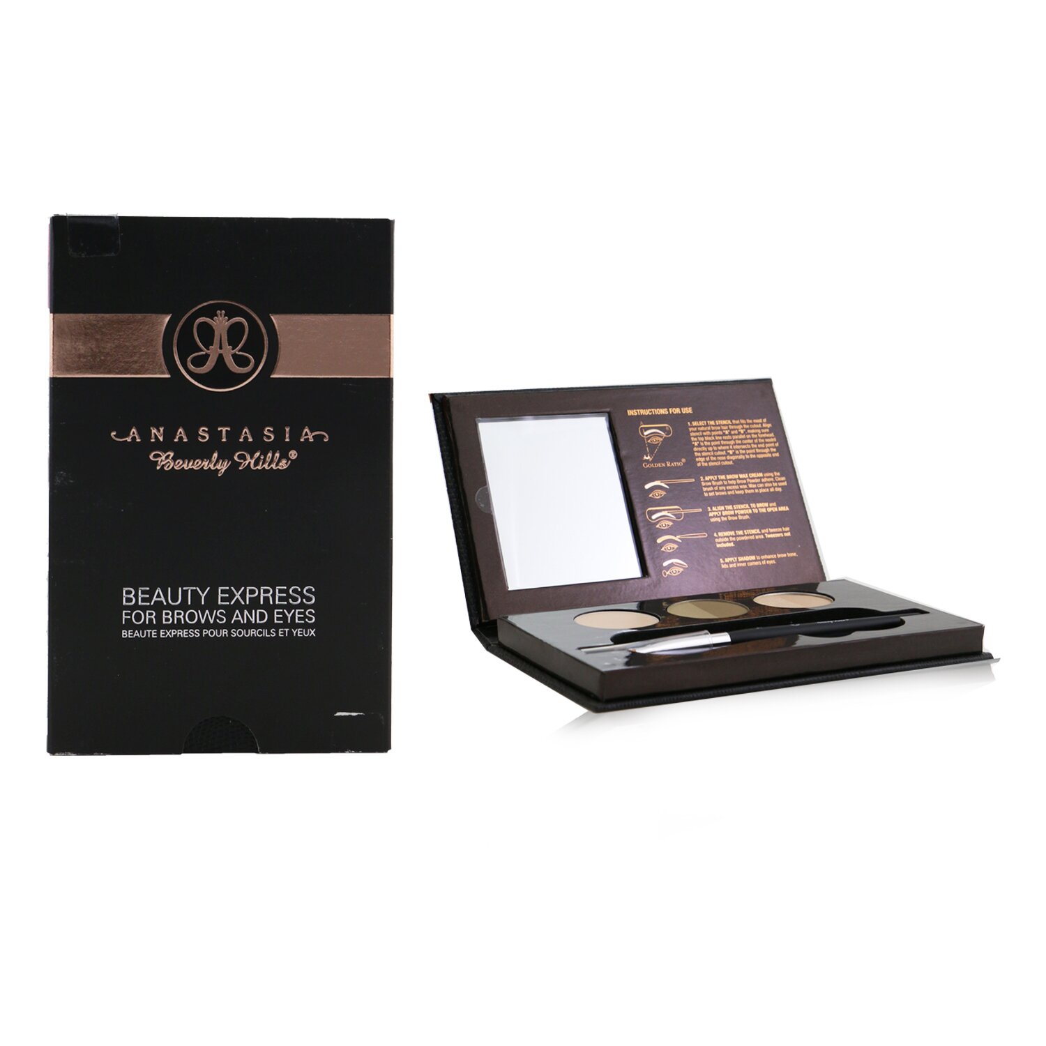 Anastasia Beverly Hills Beauty Express For Brows & Eyes Kit (Brow Powder Duo + Brow Wax Cream + Eyeshadow Duo + Stencils + Brush) 5pcs