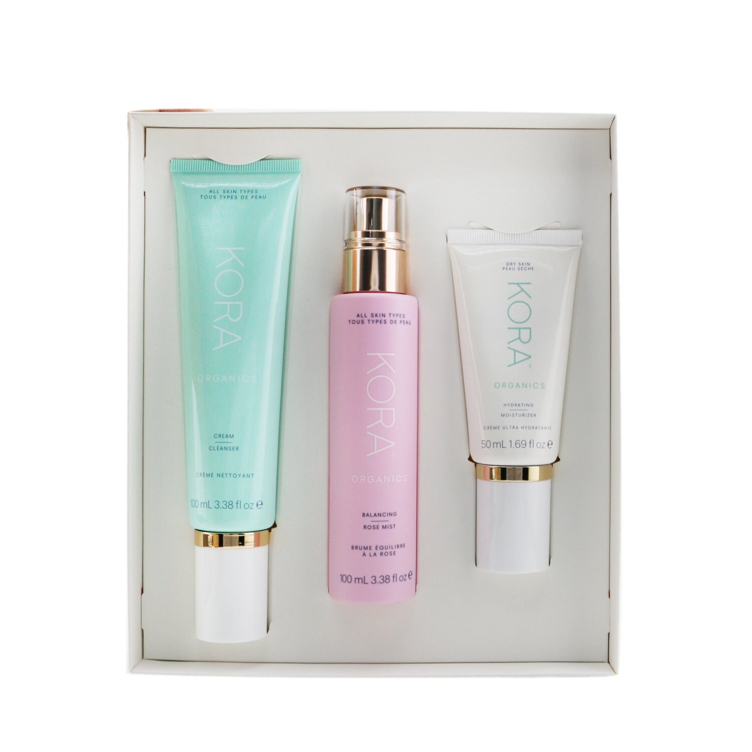 Kora Organics 3 Step System - Dry Skin: Cream Cleanser 100ml + Balancing Rose Mist 100ml + Hydrating Moisturizer 50ml 3pcs