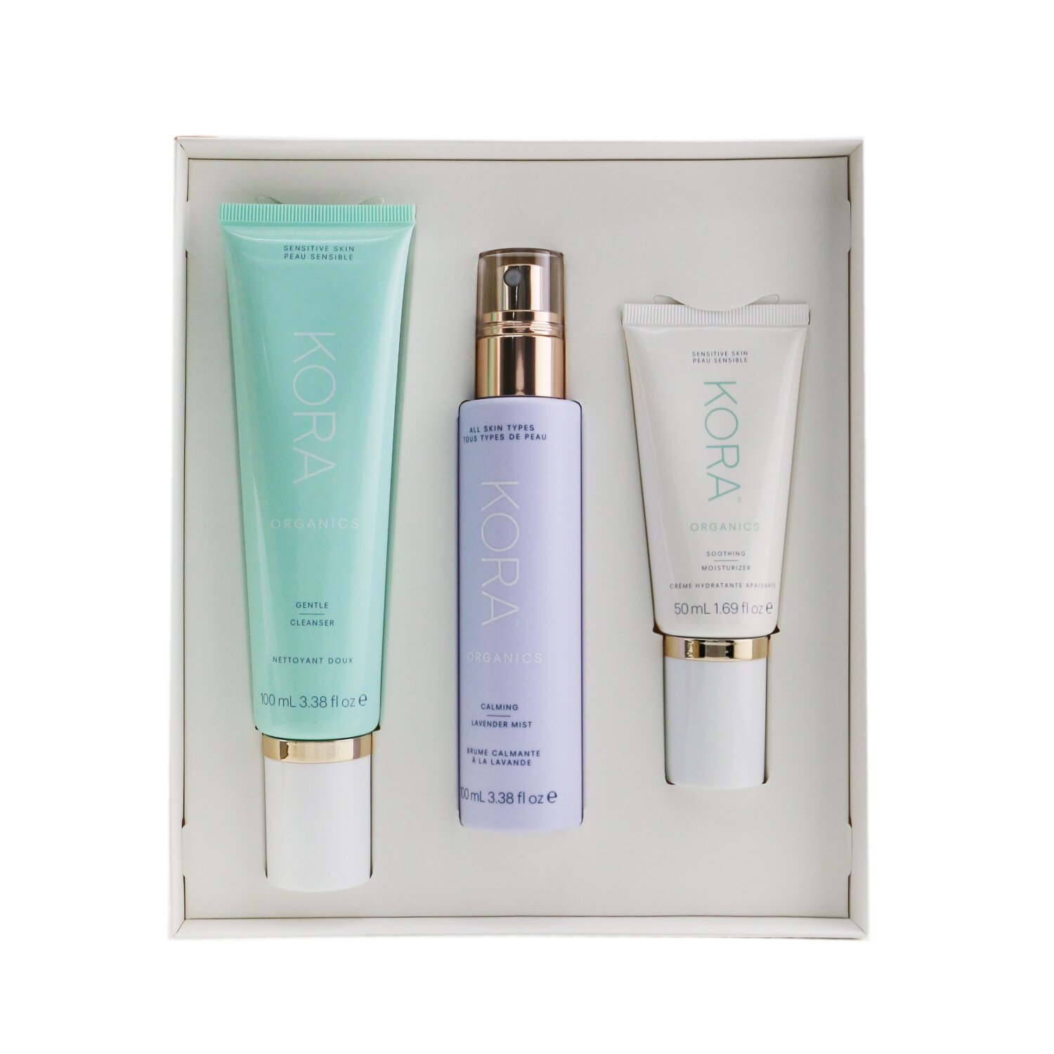 Kora Organics 3 Step System - Sensitive Skin: Gentle Cleanser 100ml + Calming Lavender Mist 100ml + Soothing Moisturizer 50ml 3pcs
