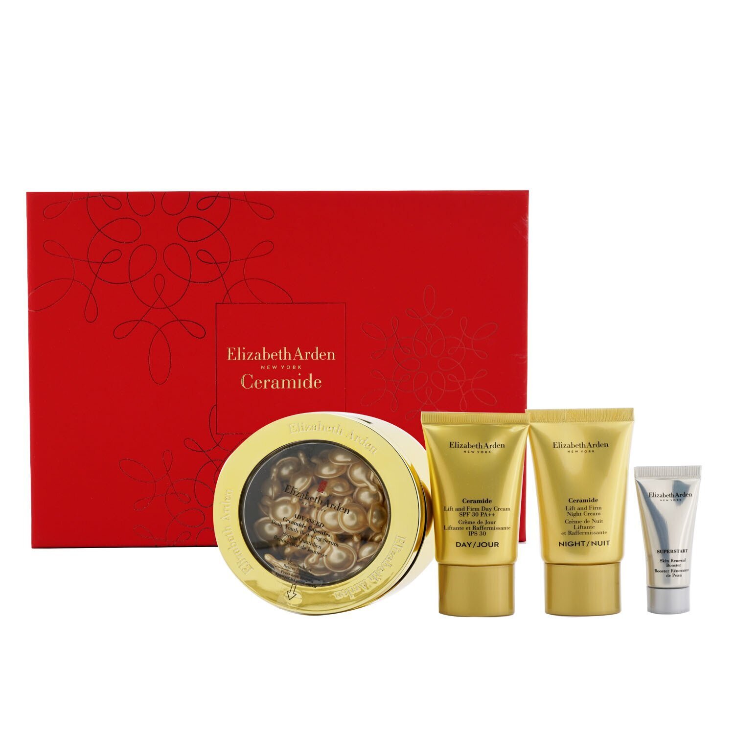 Elizabeth Arden Ceramide Daily Youth Restoring Capsules Set: Capsules 60caps+ Day Cream SPF 30 15ml+ Night Cream 15ml+ Skin Renewal Booste... 4pcs