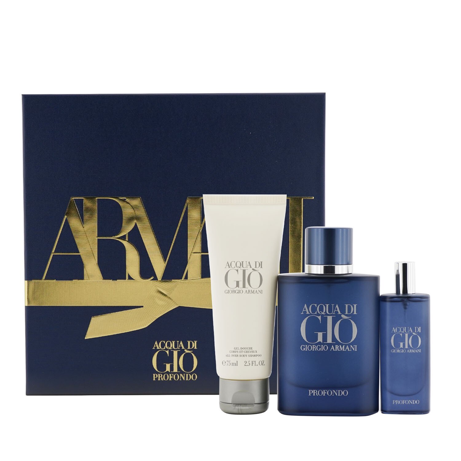 Giorgio Armani Acqua Di Gio Profondo Coffret: Eau De Parfum Spray 75ml/2.5oz + Eau De Parfum Spray 15ml/0.5oz + All Over Body Shampoo 75ml/2.5oz 3pcs
