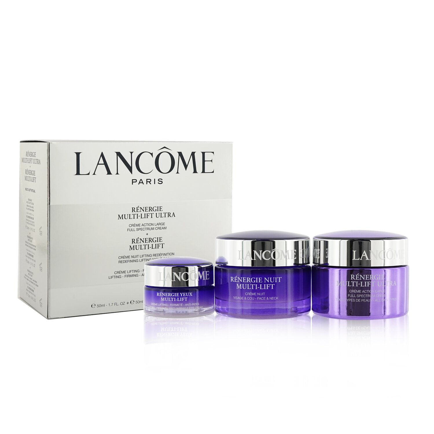 Lancome Renergie Multi-Lift Ultra Set: Full Spectrum Cream + Redefining Lifting Night Cream + Anti-Wrinkle Eye Cream (קופסה מעט פגומה)סט של קרם יום, קרם לילה וקרם עיניים 3pcs
