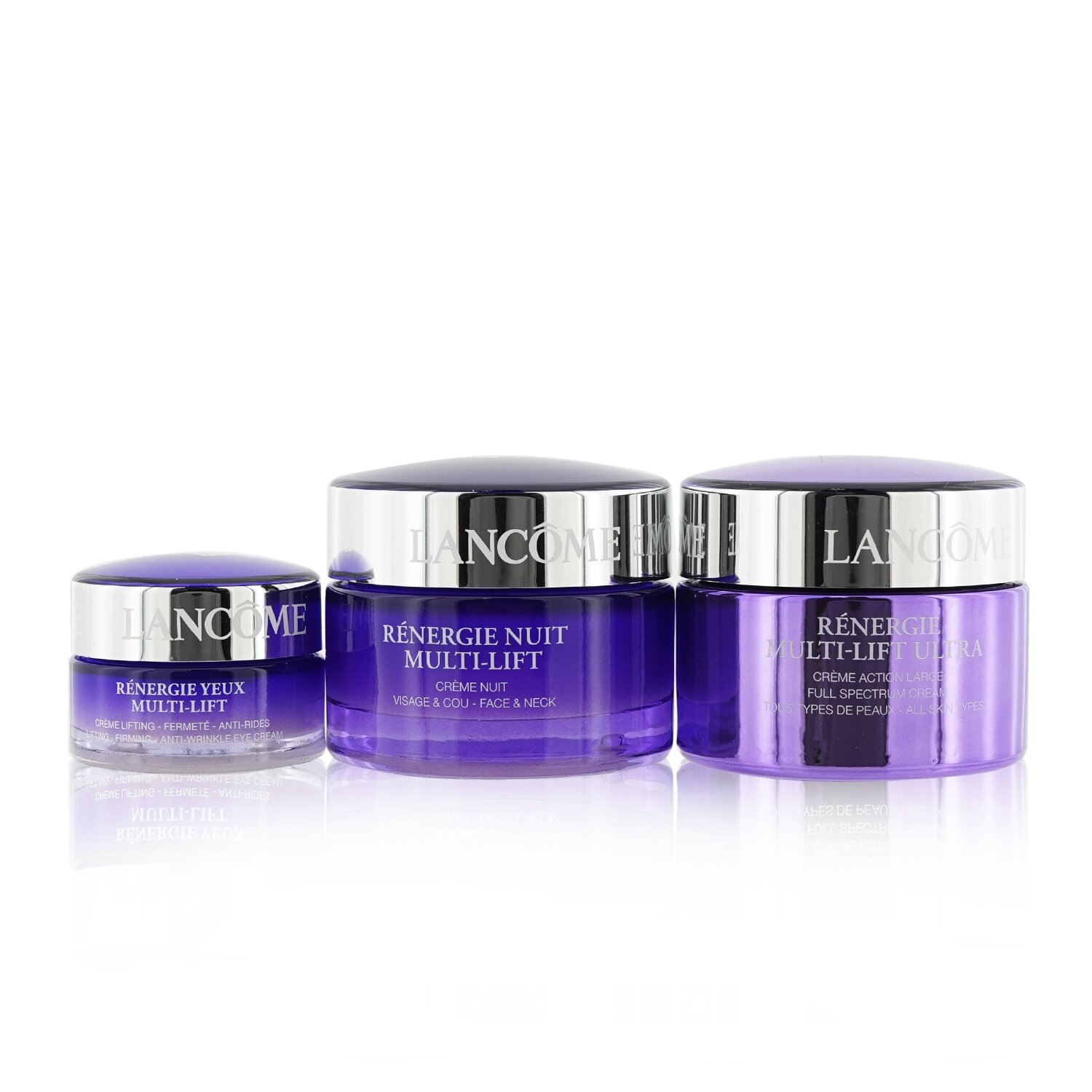 Lancome Renergie Multi-Lift Ultra Set: Full Spectrum Cream + Redefining Lifting Night Cream + Anti-Wrinkle Eye Cream (קופסה מעט פגומה)סט של קרם יום, קרם לילה וקרם עיניים 3pcs