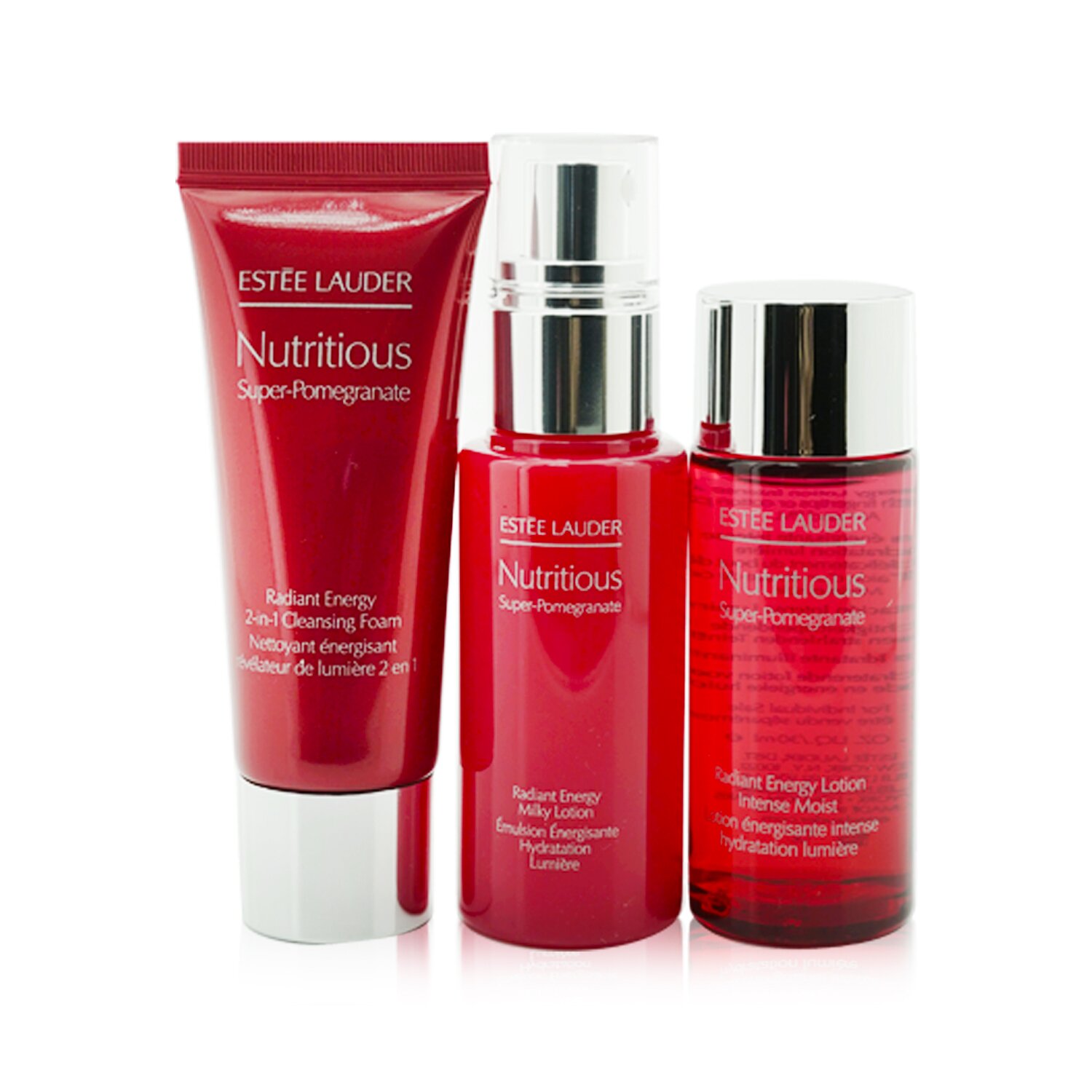 Estee Lauder Ravitseva supergranaattiomena säteilevä matkasetti: Maitovoide 30ml+ Energy Lotion Intense Moist 30ml+ Cleansing Foam 30ml+... 3pcs+2bags