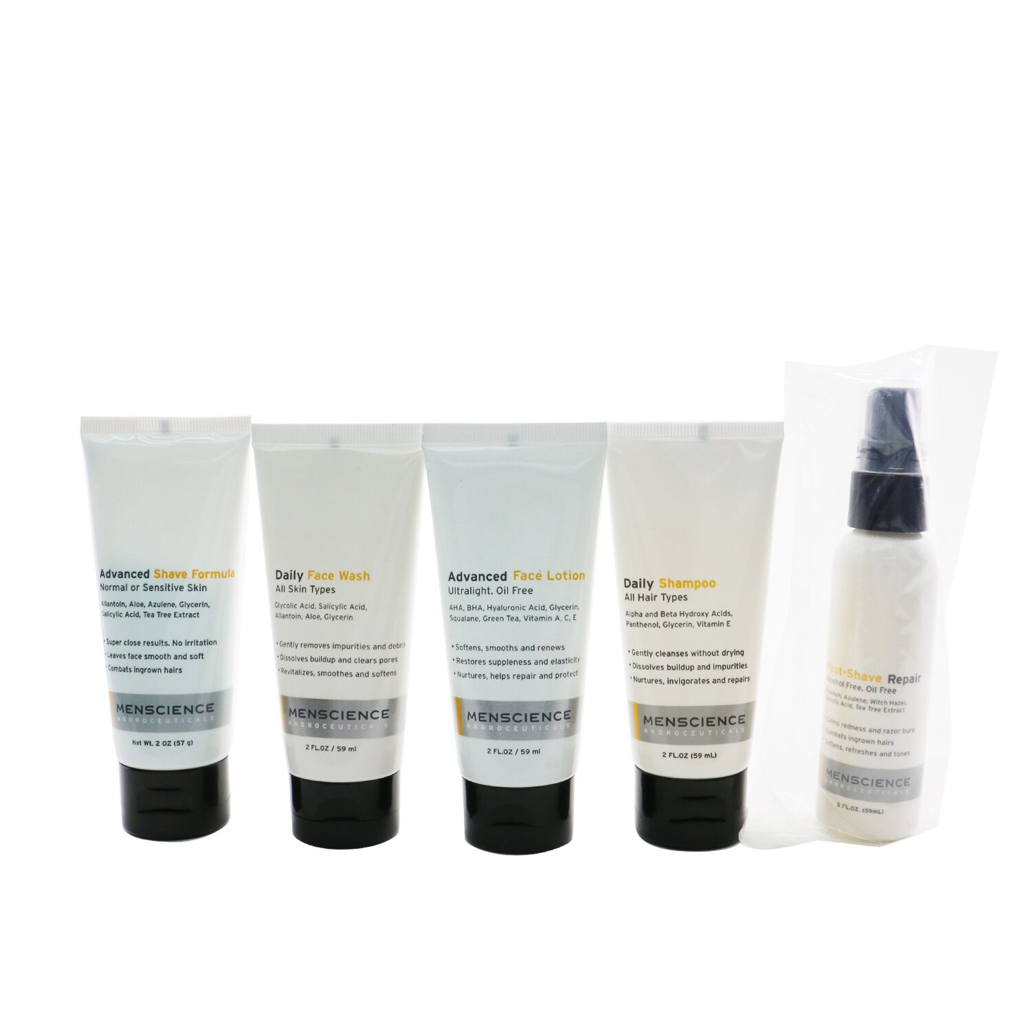 Menscience Menscience 5-Pieces Travel Set: Face Wash 59ml + Face Lotion 59ml + Shave Cream 57g + Post-Shave 59ml + Shampoo 59ml 5pcs+1bag