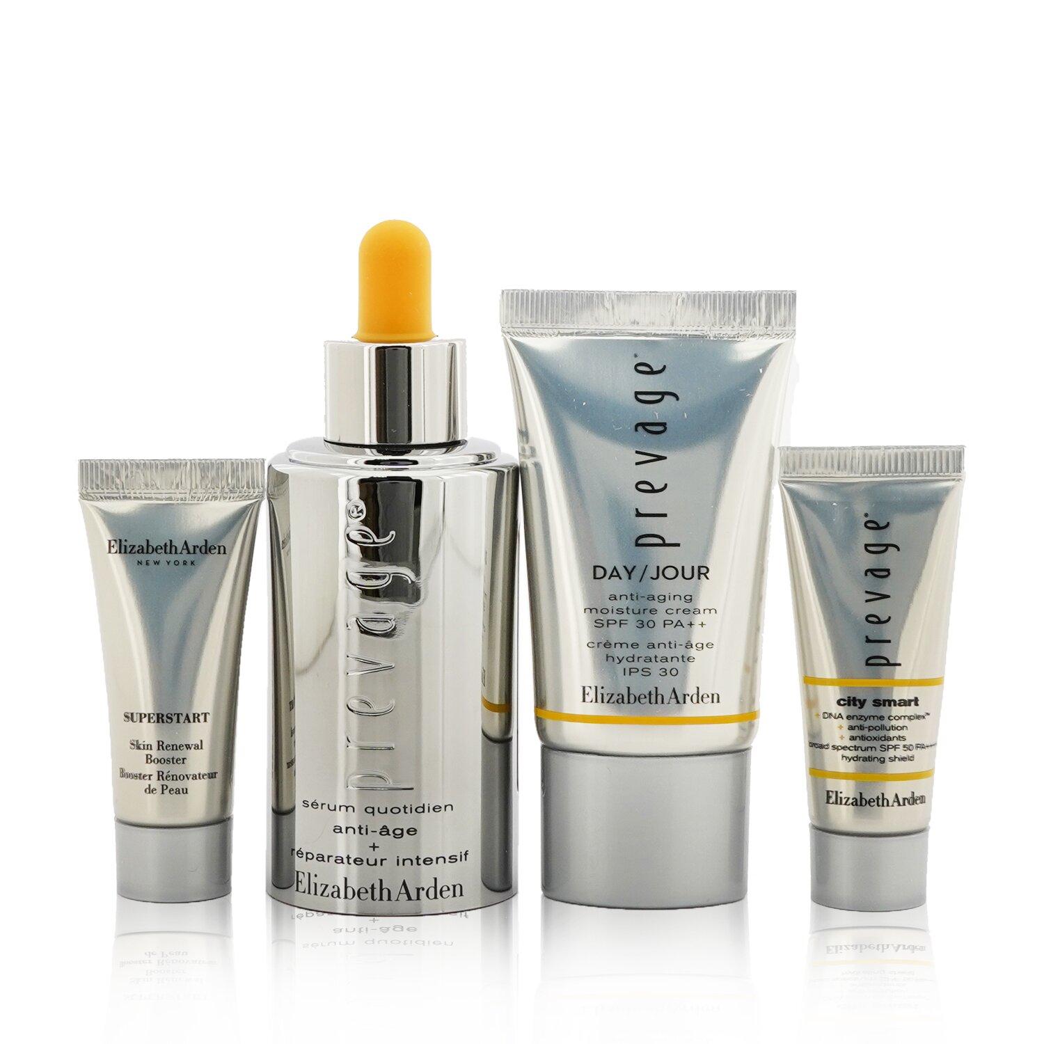 Prevage by Elizabeth Arden Prevage Intensive Repair Anti-Aging Solutions 4-Pieces Set: Intensive Repair Daily Serum 30ml + Moisture Cream SPF 30 15ml + City Smart Broad Spectrum SPF 50 5ml + Skin Renewal Booster 5ml + Bag 4pcs+1bag
