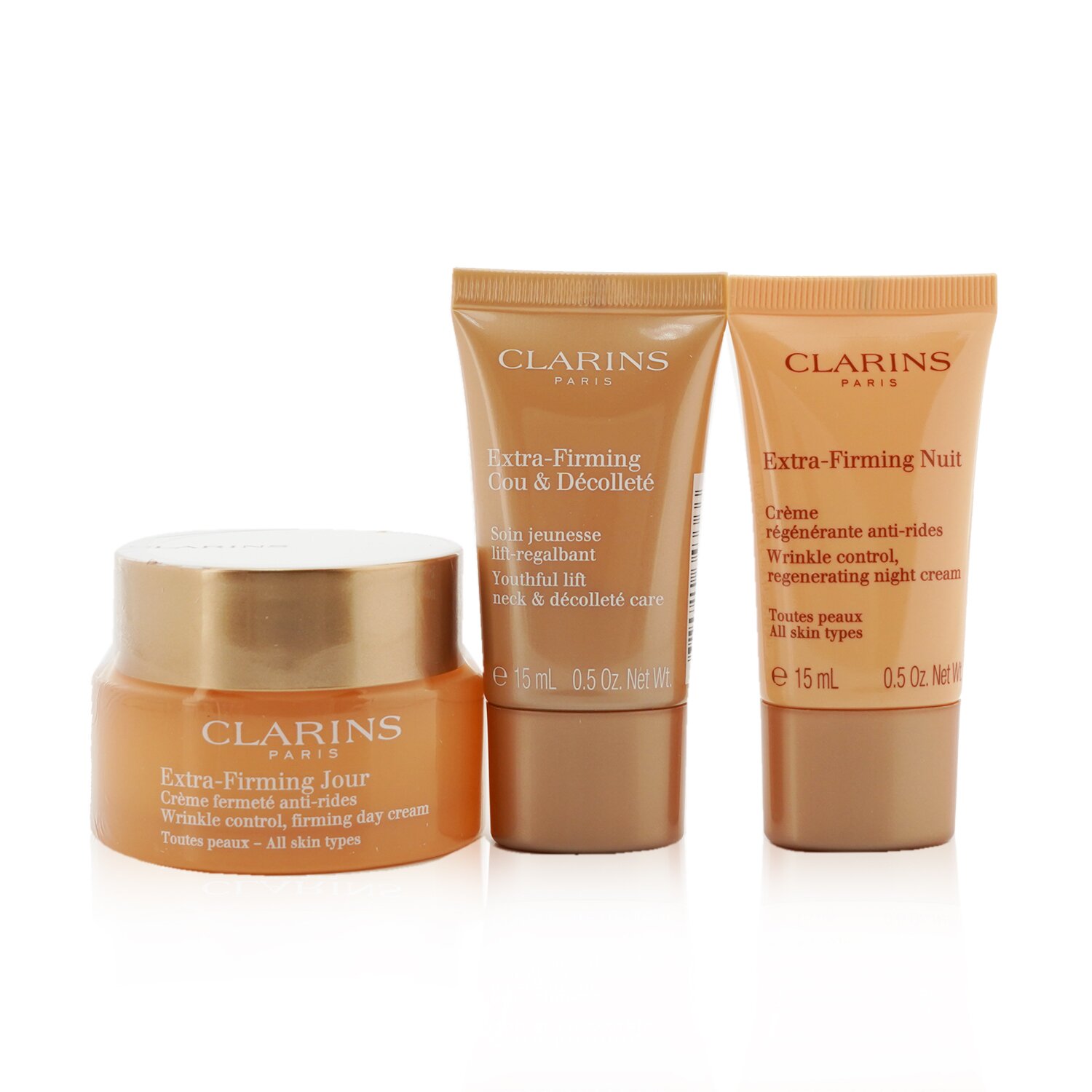 Clarins Extra-Firming Набор: Дневной Крем 50мл + Ночной Крем 15мл + Крем для Шеи и Декольте 15мл 3pcs