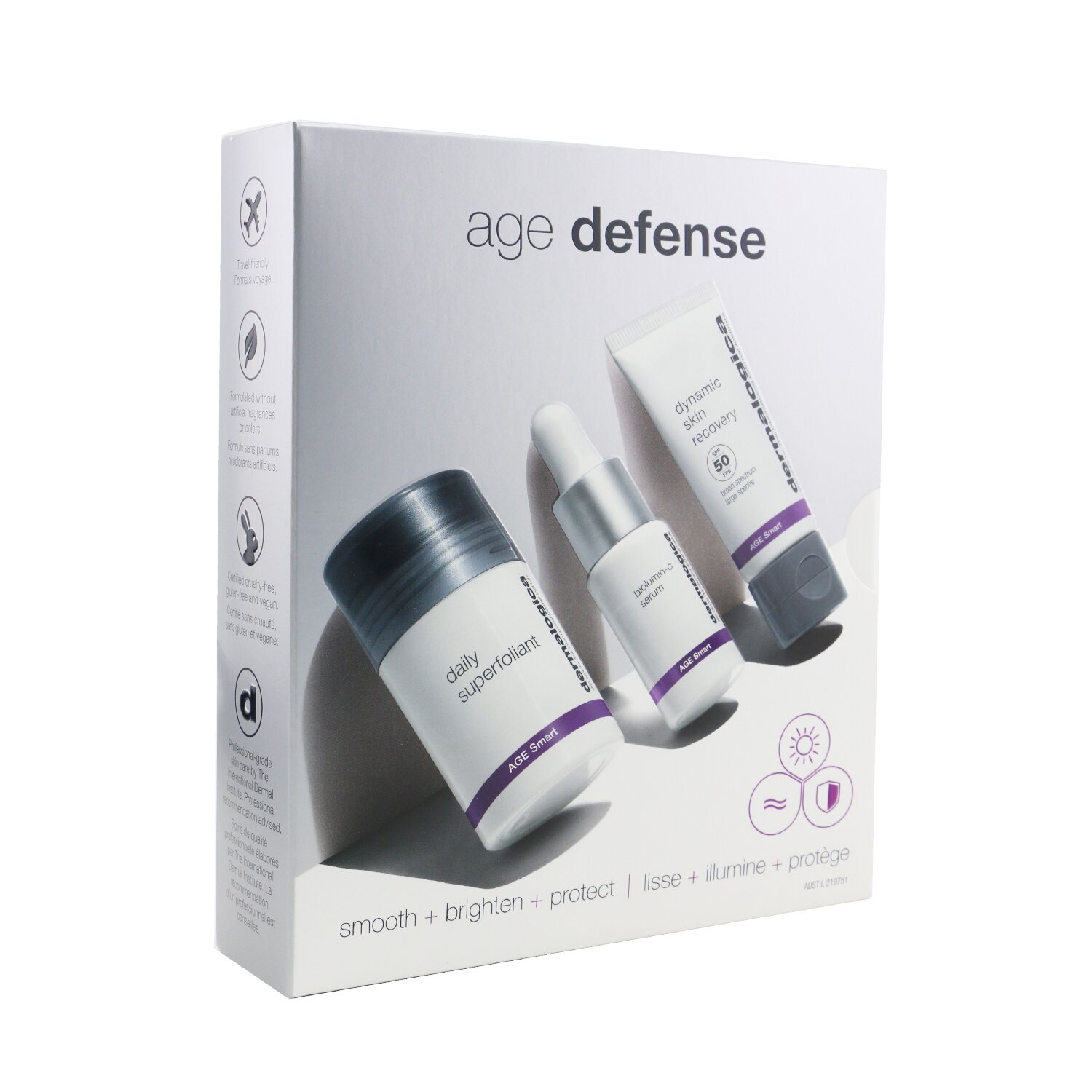 Dermalogica Age Defense Kit: Daily Superfoliant 13g+ Biolumin-C Serum 10ml+ Dynamic Skin Recovery SPF 50 12ml 3pcs