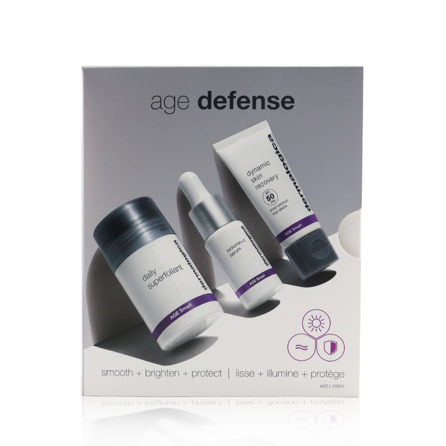 Dermalogica Age Defense Kit: Daily Superfoliant 13g+ Biolumin-C Serum 10ml+ Dynamic Skin Recovery SPF 50 12ml 3pcs