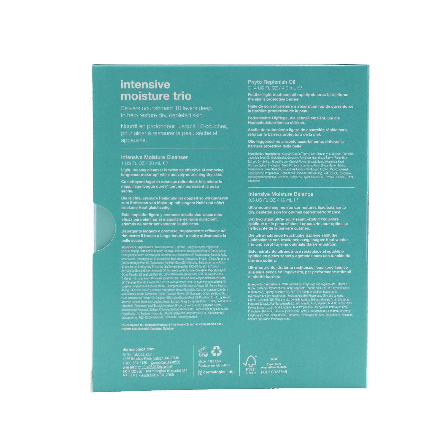 Dermalogica Intensive Moisture Trio: Intensive Moisture Cleanser 30ml+ Phyto Replenish Oil 4ml+ Intensive Moisture Balance 15ml 3pcs