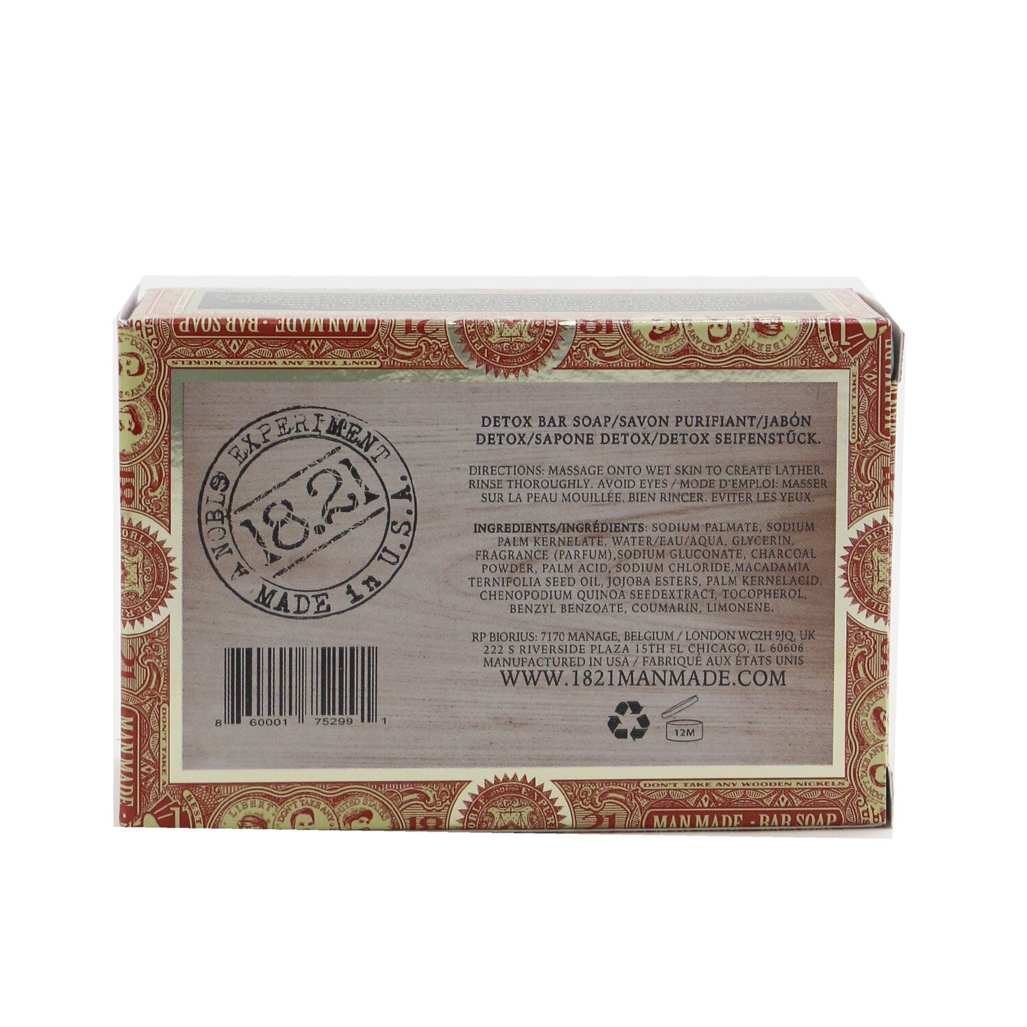 18.21 Man Made Detox Bar - Deep Cleansing, Moisturizing Soap 198g/7oz