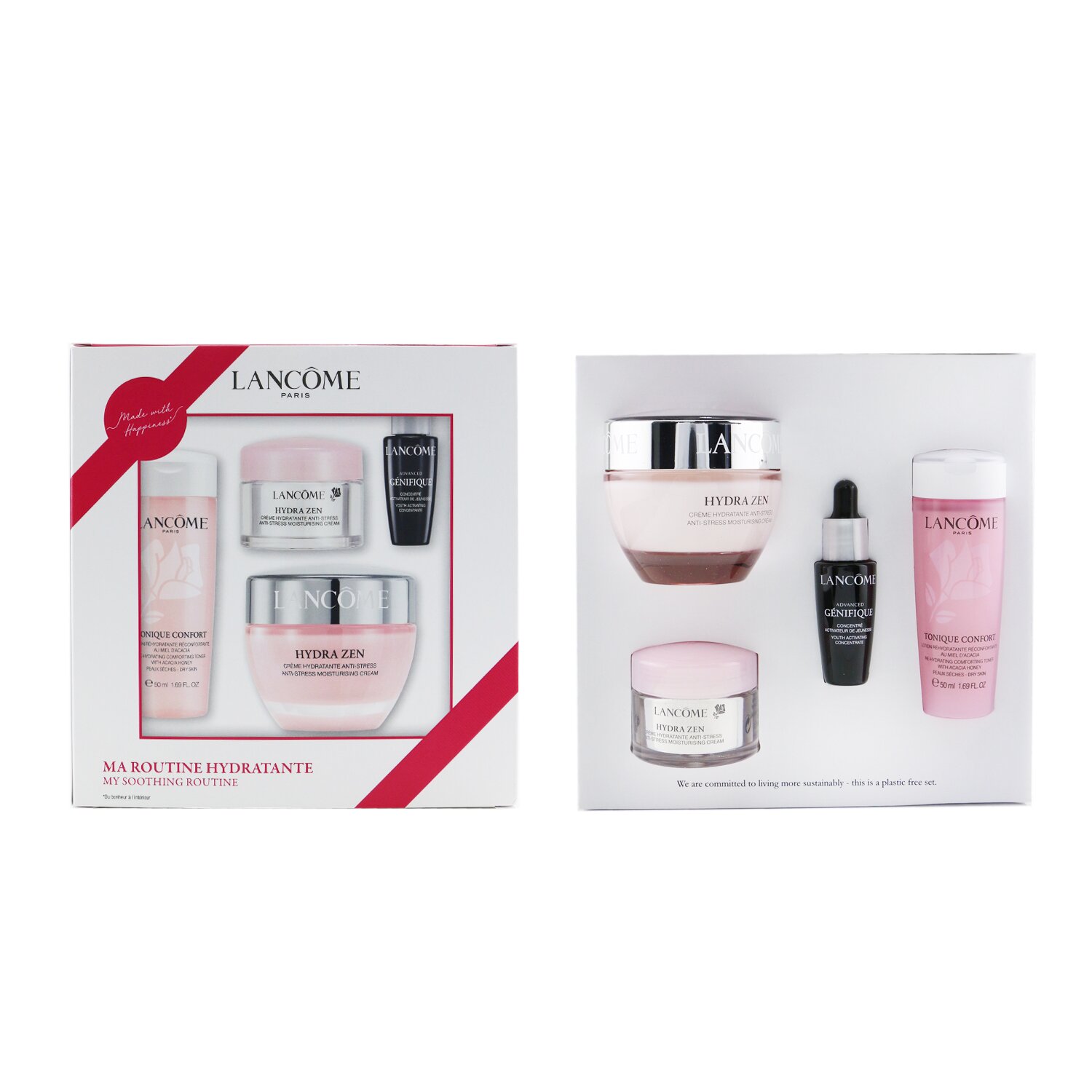 Lancome My Soothing Routine Set: Confort Tonique 50ml + Hydra Zen Anti-Stress Moisturizing Cream 15ml + Hydra Zen Anti-Stress Moisturizing Cream 50ml + Genifique Advanced Youth Activating Concentrate 10ml 4pcs
