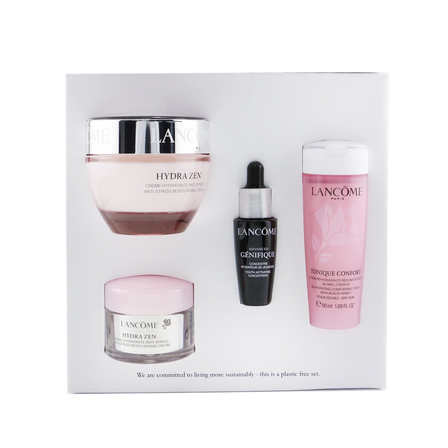 Lancome My Soothing Routine Set: Confort Tonique 50ml + Hydra Zen Anti-Stress Moisturizing Cream 15ml + Hydra Zen Anti-Stress Moisturizing Cream 50ml + Genifique Advanced Youth Activating Concentrate 10ml 4pcs