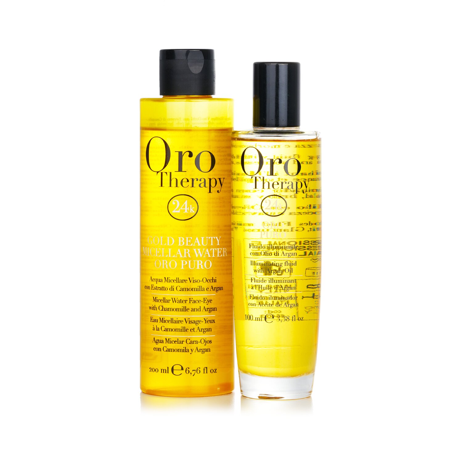 Fanola Oro Therapy 24k Golden Beauty Set (Limited Edition): Oro Puro Illuminating Fluid 100ml + Gold Beauty Micellar Water 200ml 2pcs