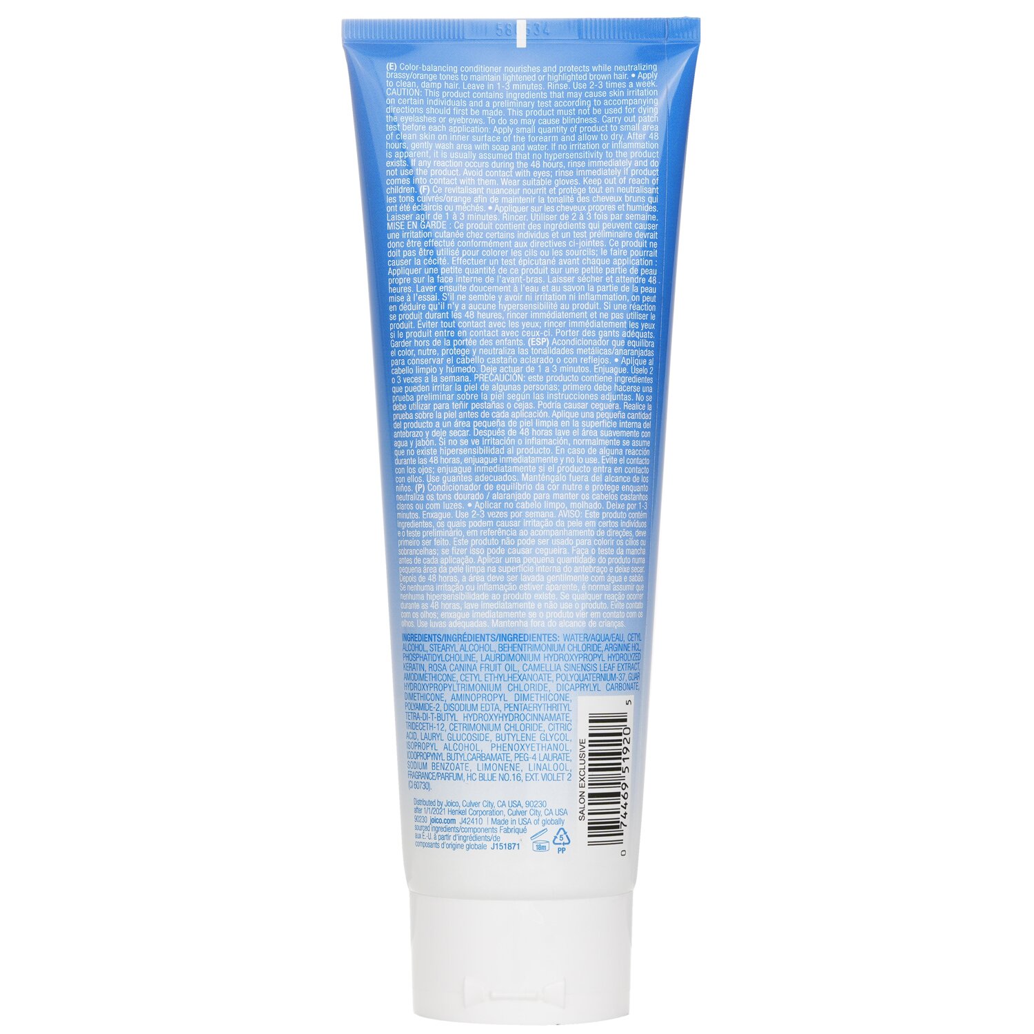 Joico Color Balance Blue Conditioner (Eliminates Brassy/Orange Tones in Lightened Brown Hair) 250ml/ 8.5oz
