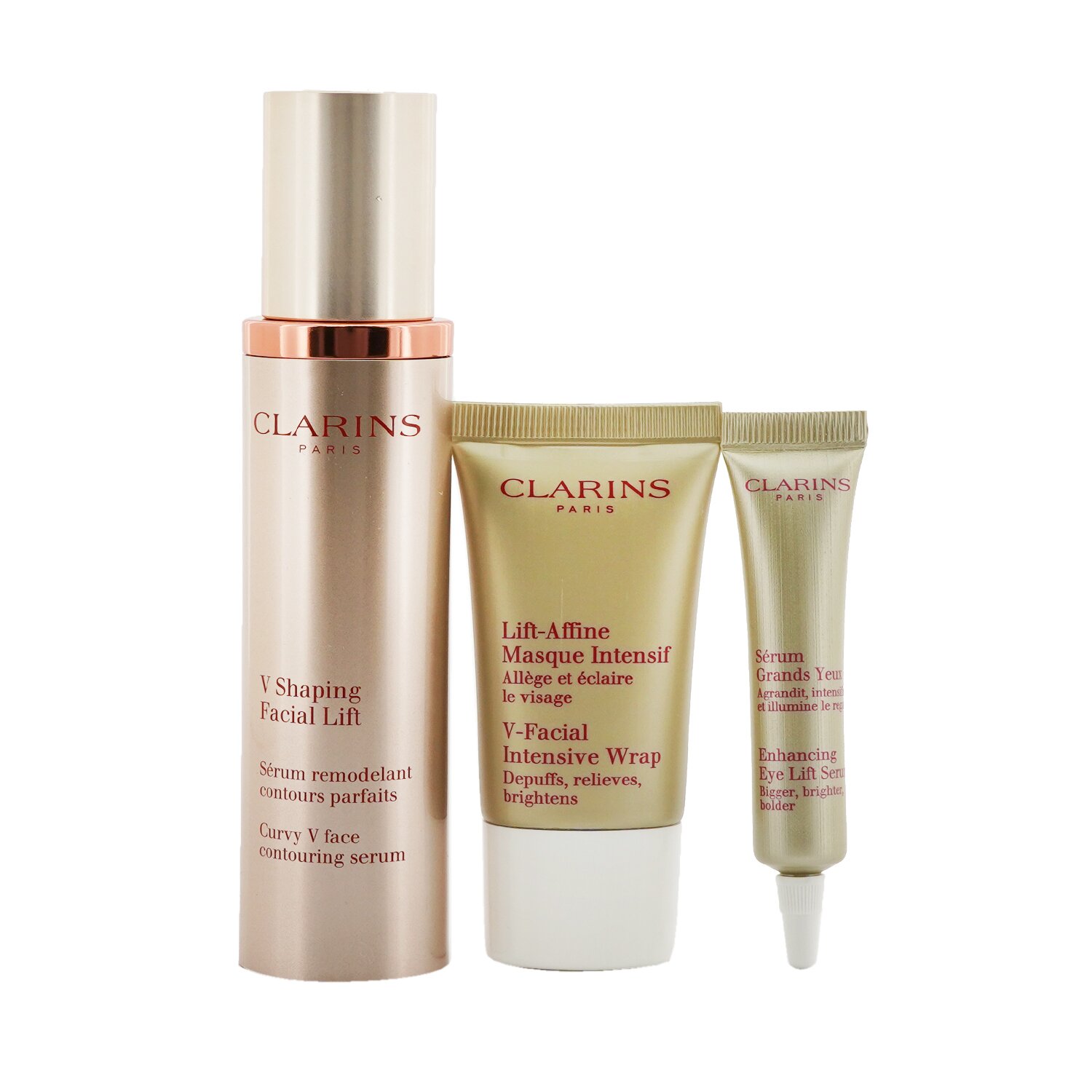 Clarins V Shaping Facial Lift Collection: V Shaping Facial Lift 50ml+ Eye Lift Serum 7ml+ V-Facial Intensive Wrap 15ml+ Pouch 3pcs+1pouch
