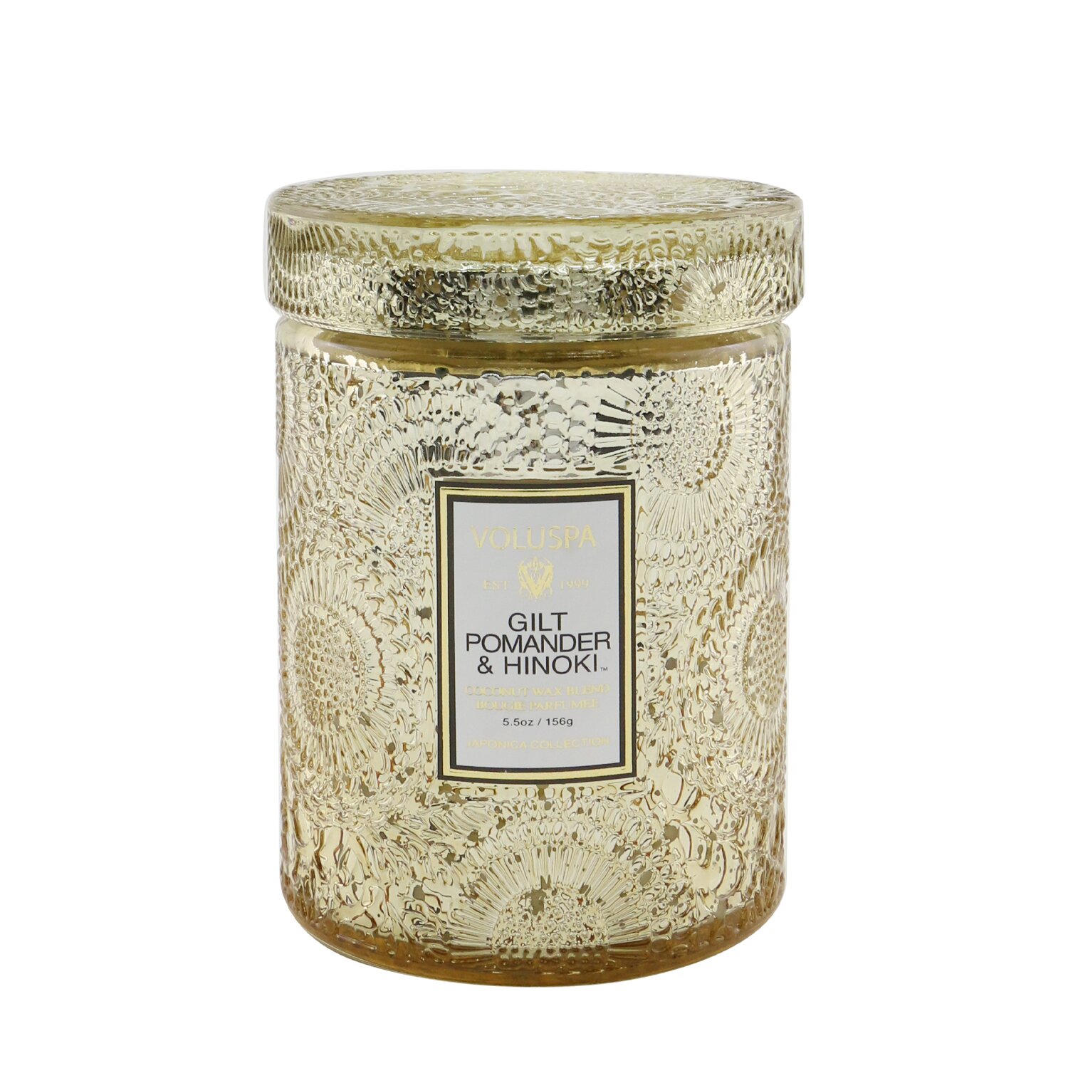 Voluspa شمع بحافة صدفية - Gilt Pomoander & Hinoki 156g/5.5oz