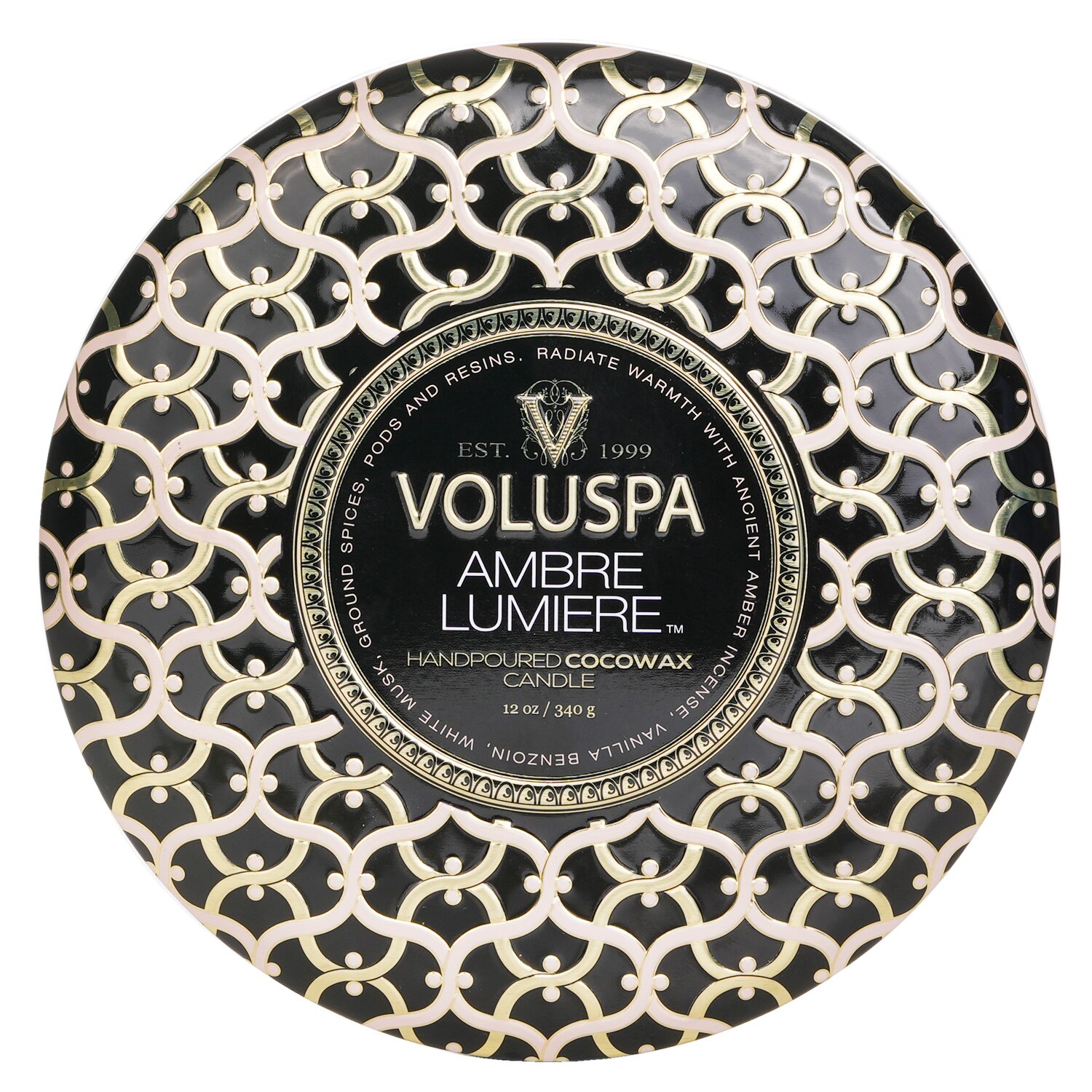 Voluspa Vela de Estaño Decorativa de 3 Mechas - Ambre Lumiere 340g/12oz