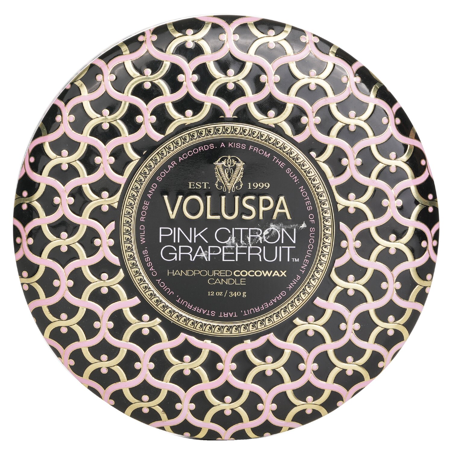 Voluspa 3 Wick Decorative Tin Candle נר עם 3 פתילים בקופסת פח - Pink Citron Grapefruit 340g/12oz