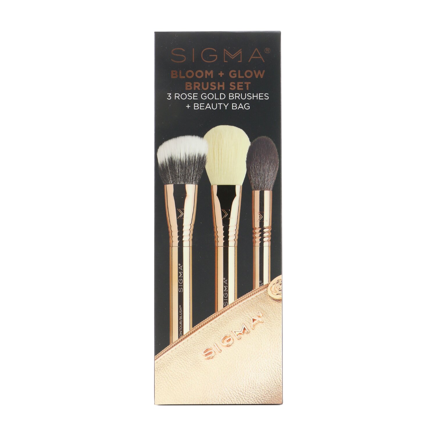 Sigma Beauty Bloom + Glow Brush Set (3x Rose Gold Brush, 1x Bag) 3pcs