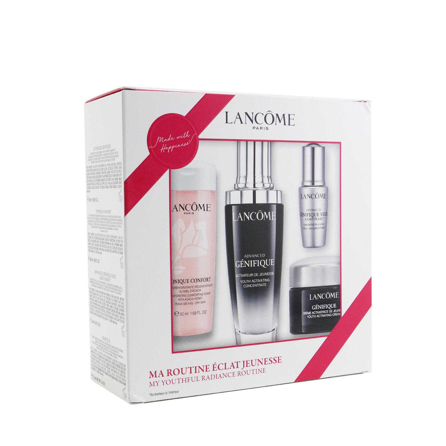 Lancome My Youthful Radiance Routine Set: Genifique Advanced 50ml + Tonique Confort 50ml + Eye Serum 5ml + Day Cream 15ml 4pcs