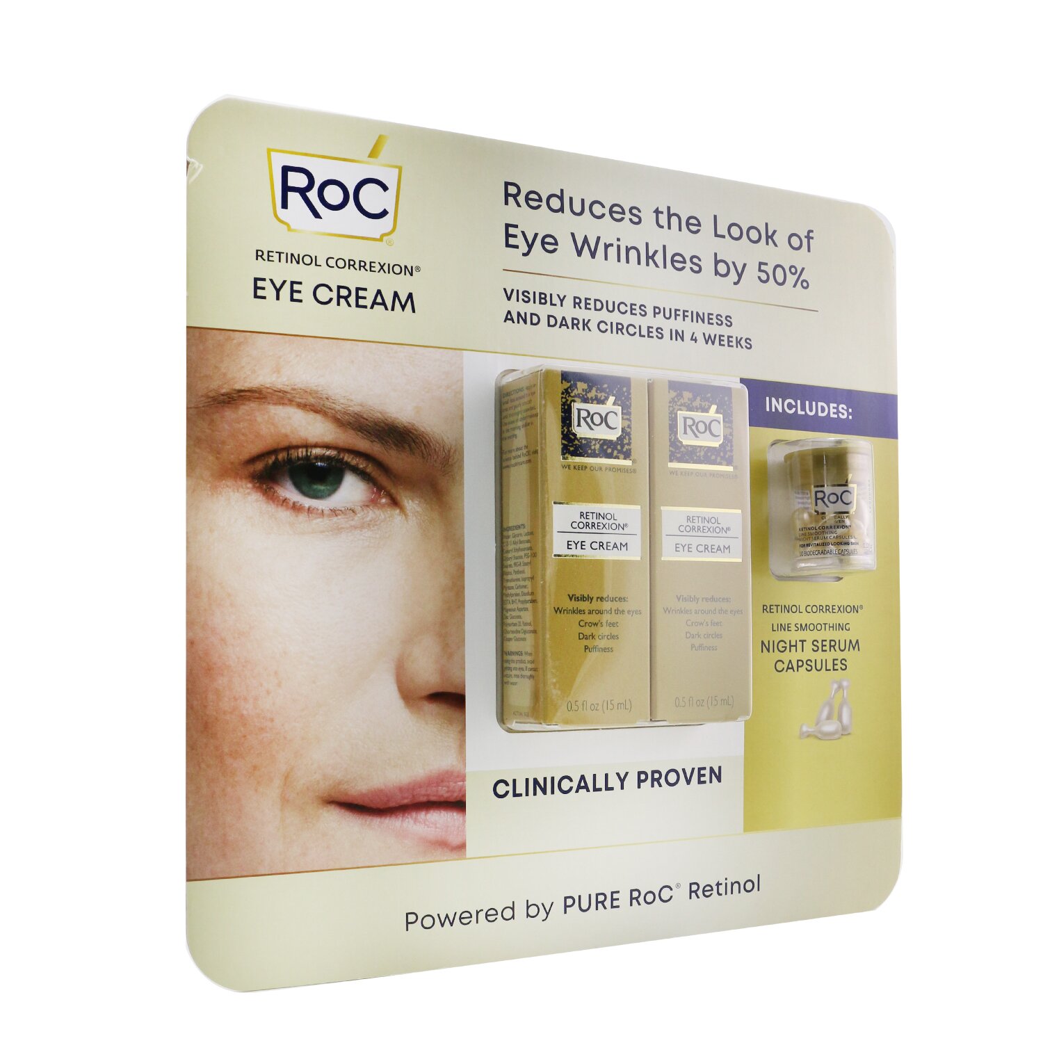 ROC Retinol Correxion Eye Cream Duo Set: 2x Eye Cream 15ml + Line Smoothing Night Serum 10capsules 3pcs