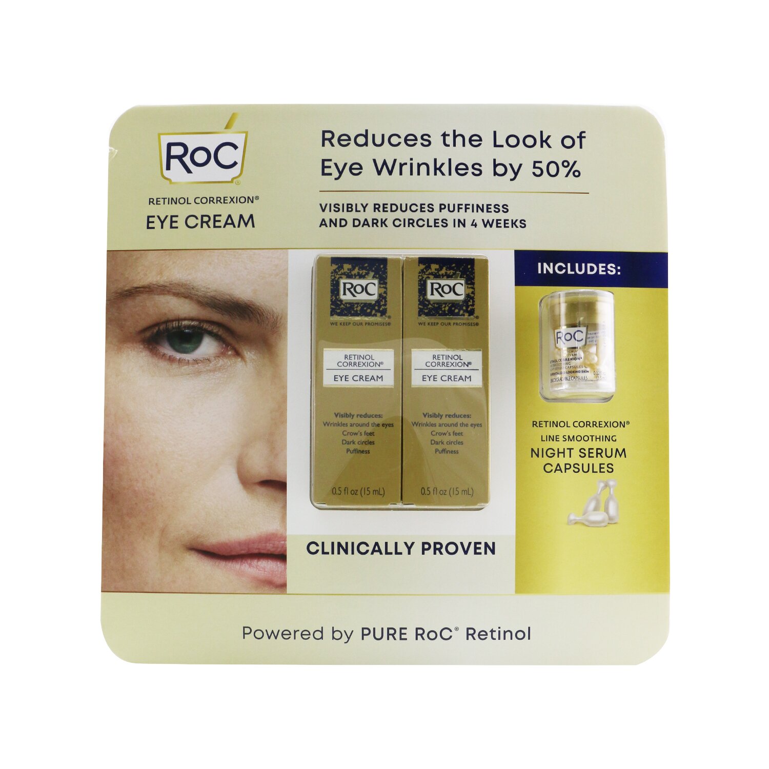 ROC Retinol Correxion Eye Cream Duo Set: 2x Eye Cream 15ml + Line Smoothing Night Serum 10capsules 3pcs