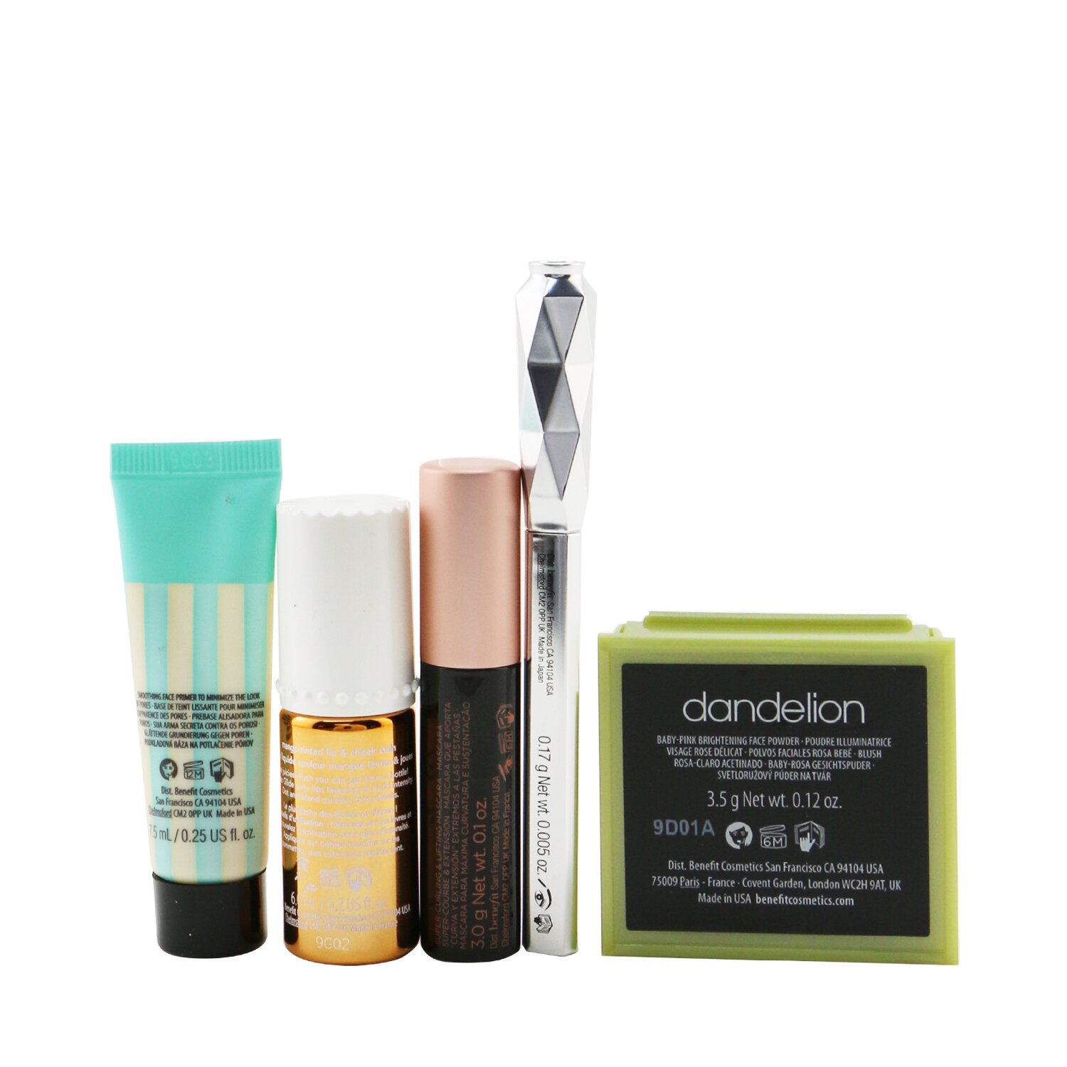Benefit Pretty Up & Away Set (Primer + Powder + Cheek & Lip Stain + Brow Pencil + Mascara) 5pcs