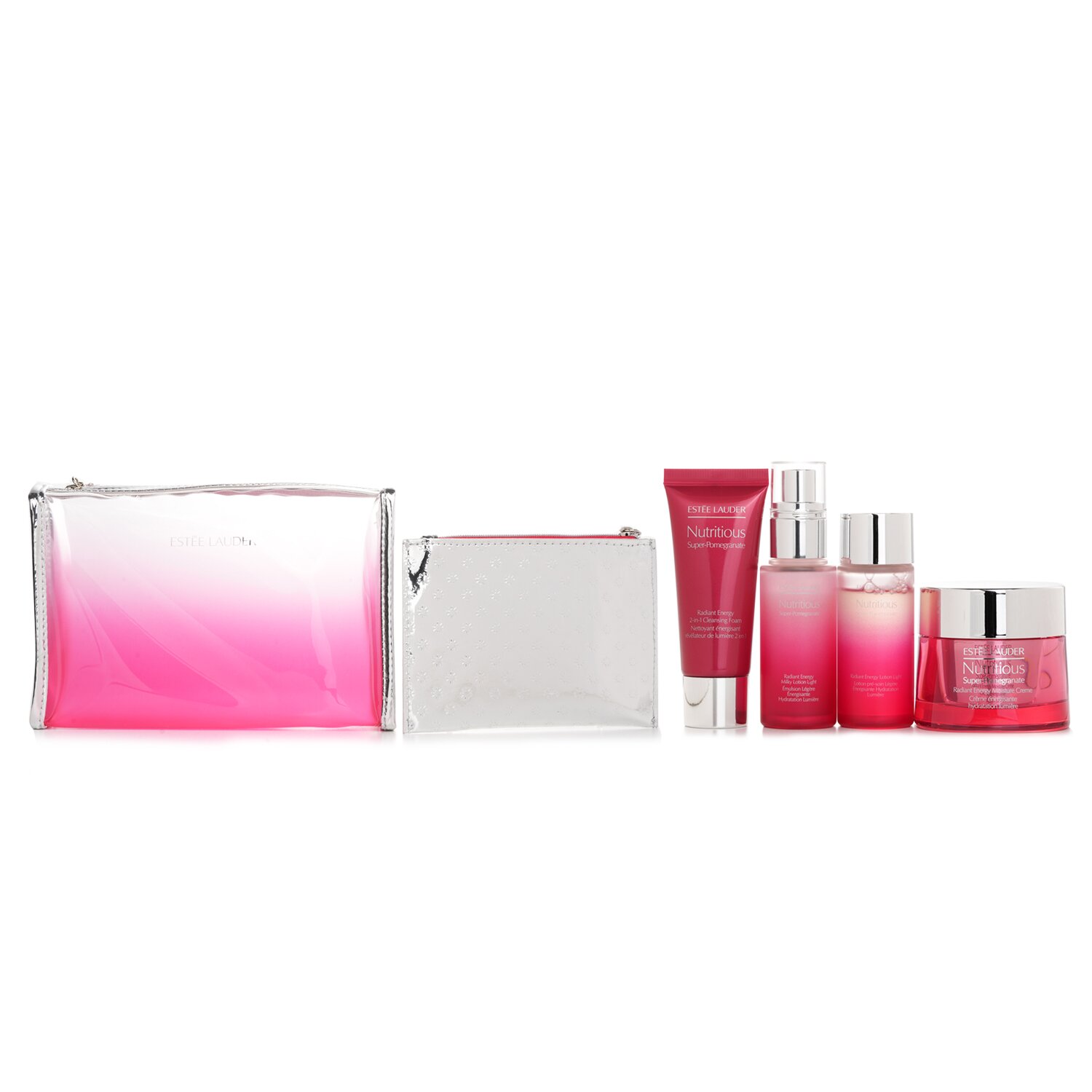 Estee Lauder Nutritious Super-Pomegranate Reveal A Rosy Radiance Набор: Увлажняющий Крем + Легкий Молочный Лосьон + Лосьон + Очищающая Пенка... 4pcs+2bags
