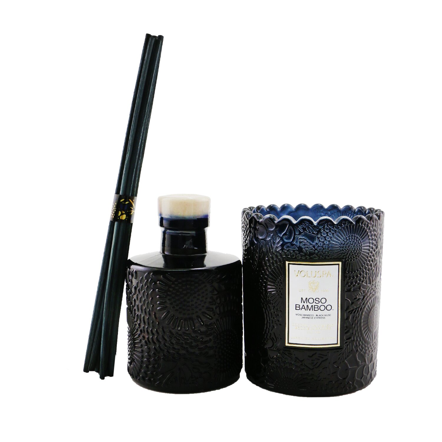 Voluspa Scalloped Edge Candle & Reed Diffuser Coffret - Moso Bamboo 2pcs