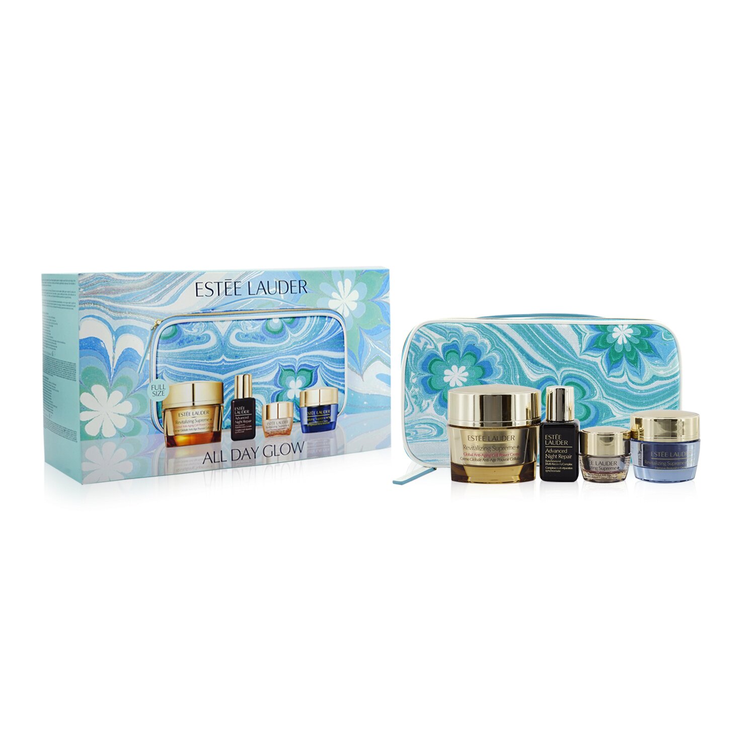 Estee Lauder All Day Glow (Revitalizing Supreme+) Set: Creme 50ml+ ANR Multi-Recovery 15ml+ Night Creme 15ml+ Eye Balm 5ml+ Bag 4pcs+1bag
