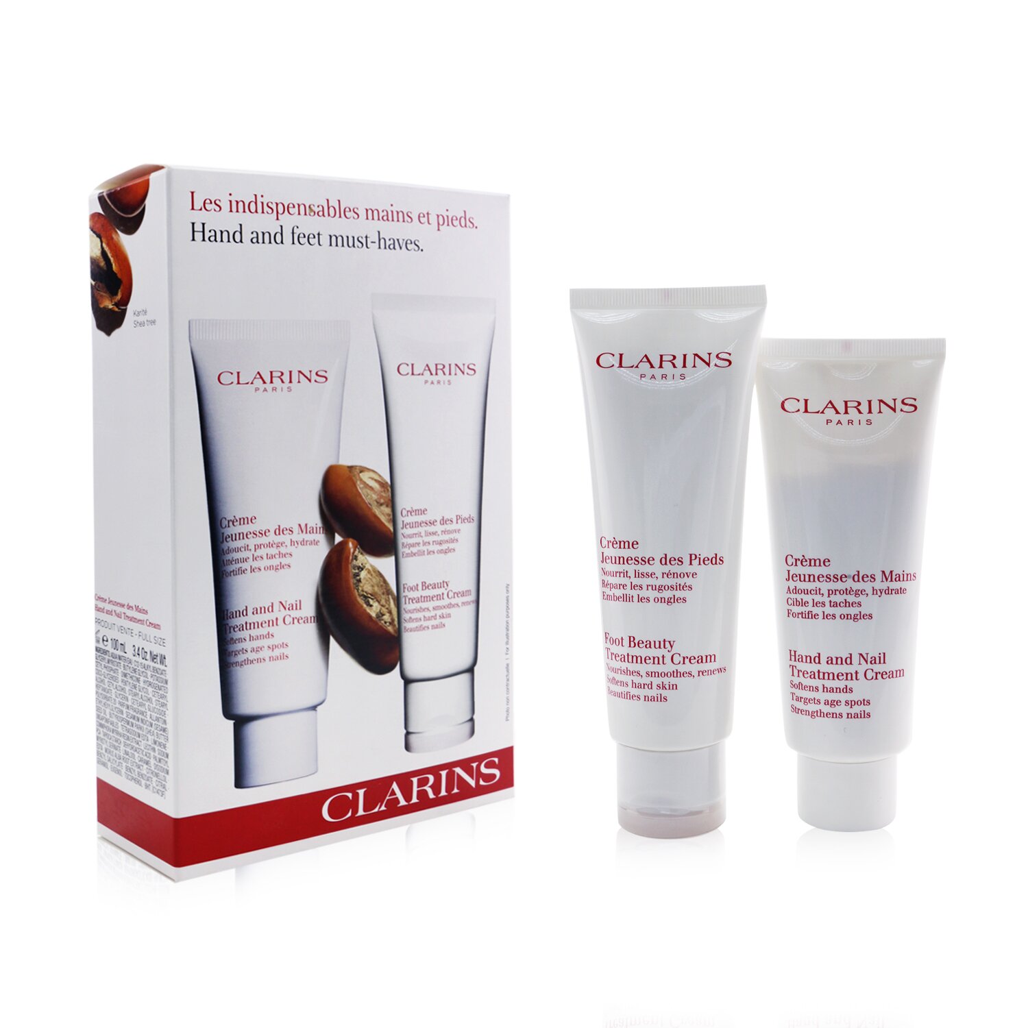 Clarins Hand & Feet Must-Haves Set: Hand & Nail Treatment Cream 100ml+ Foot Beauty Treatment Cream 125ml 2pcs