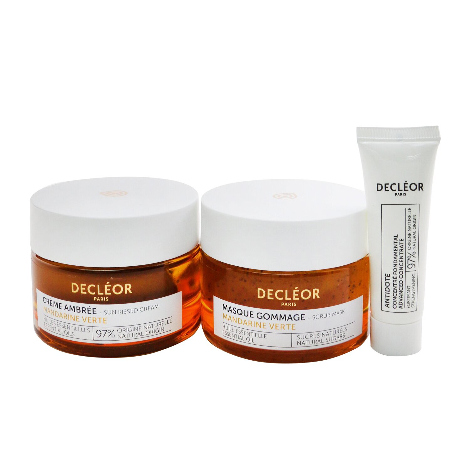 Decleor Mission Glow Green Mandarin Set: Sun-Kissed Cream 50ml+ Scrub Mask 50ml+ Antidote Advanced Concentrate 10ml 3pcs