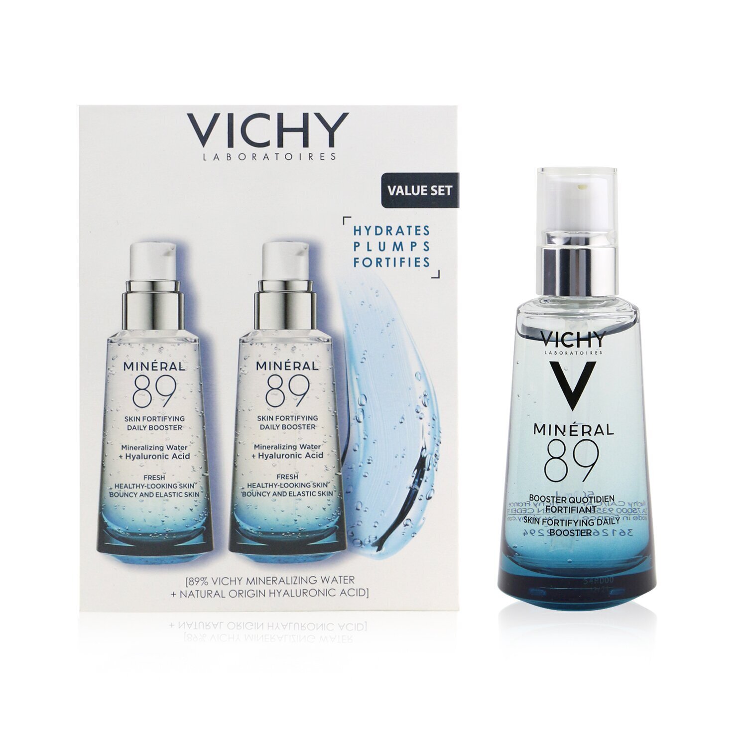 Vichy Mineral 89 Fortifying & Plumping Daily Booster (89% Mineralizing Water + Hyaluronic Acid) Duo Pack 2x50ml/1.7oz