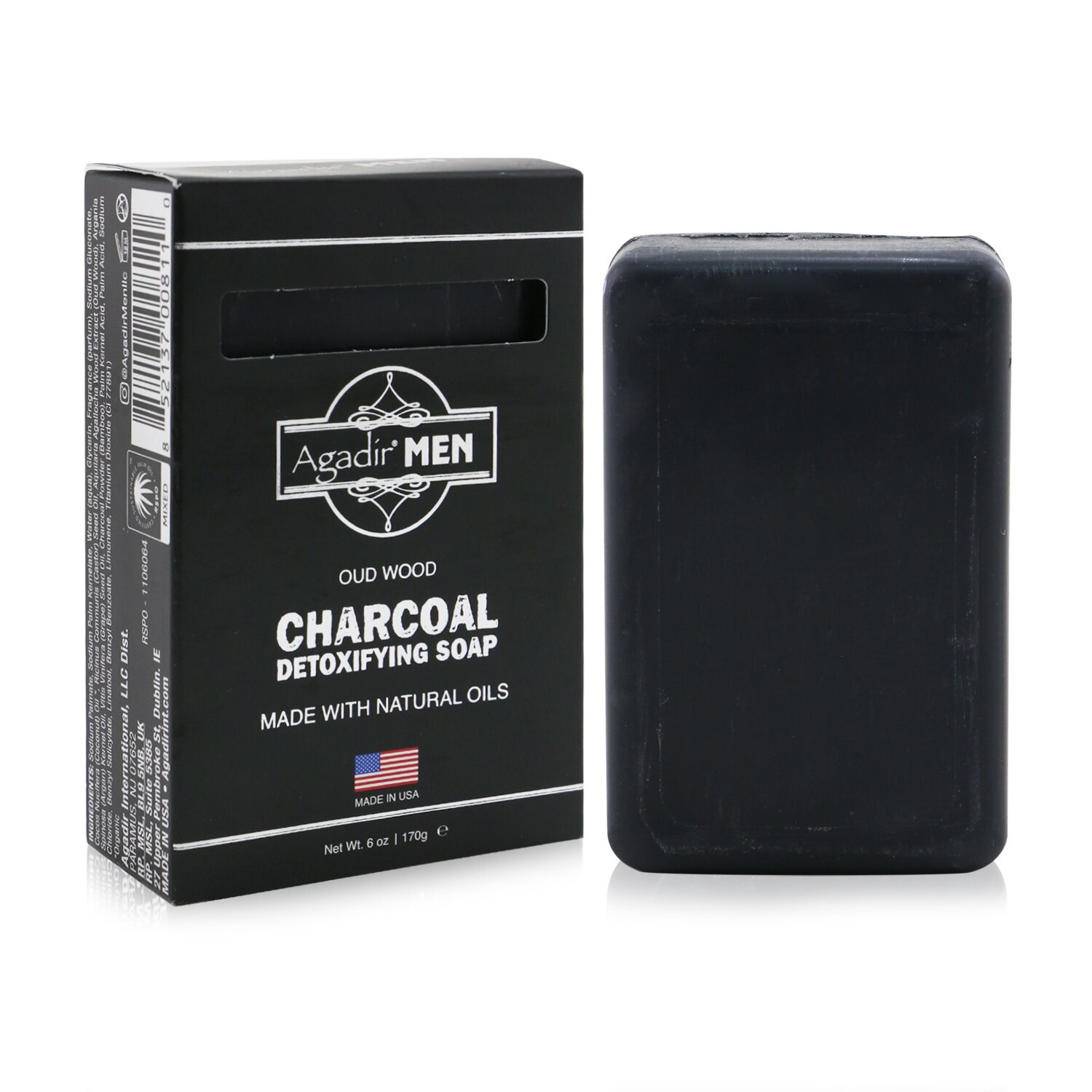 Agadir Argan Oil Agadir Men Charcoal Detoxifying Bar Soap - Oud Wood 170g/6oz