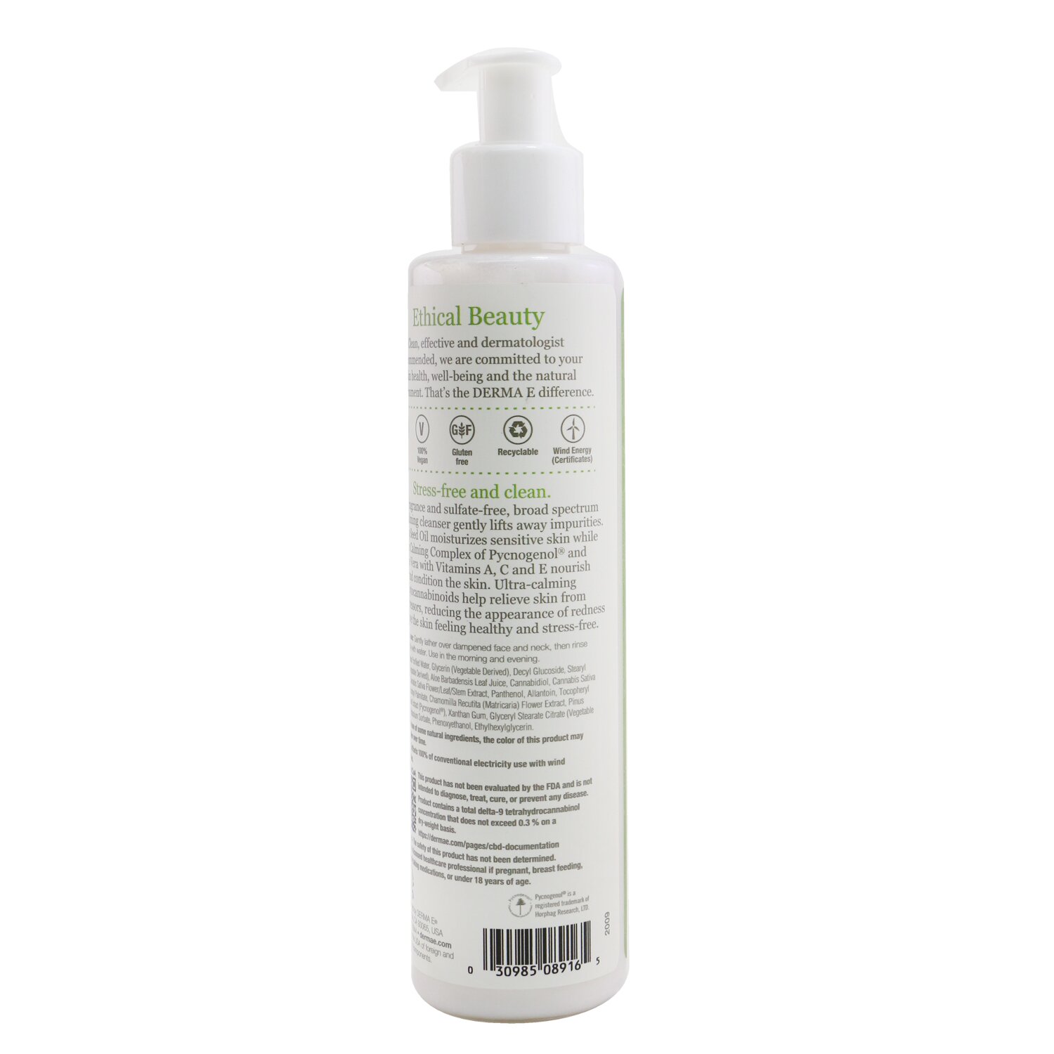 Derma E +CBD 舒緩肌膚減壓鎮靜CBD潔面乳 175ml/6oz