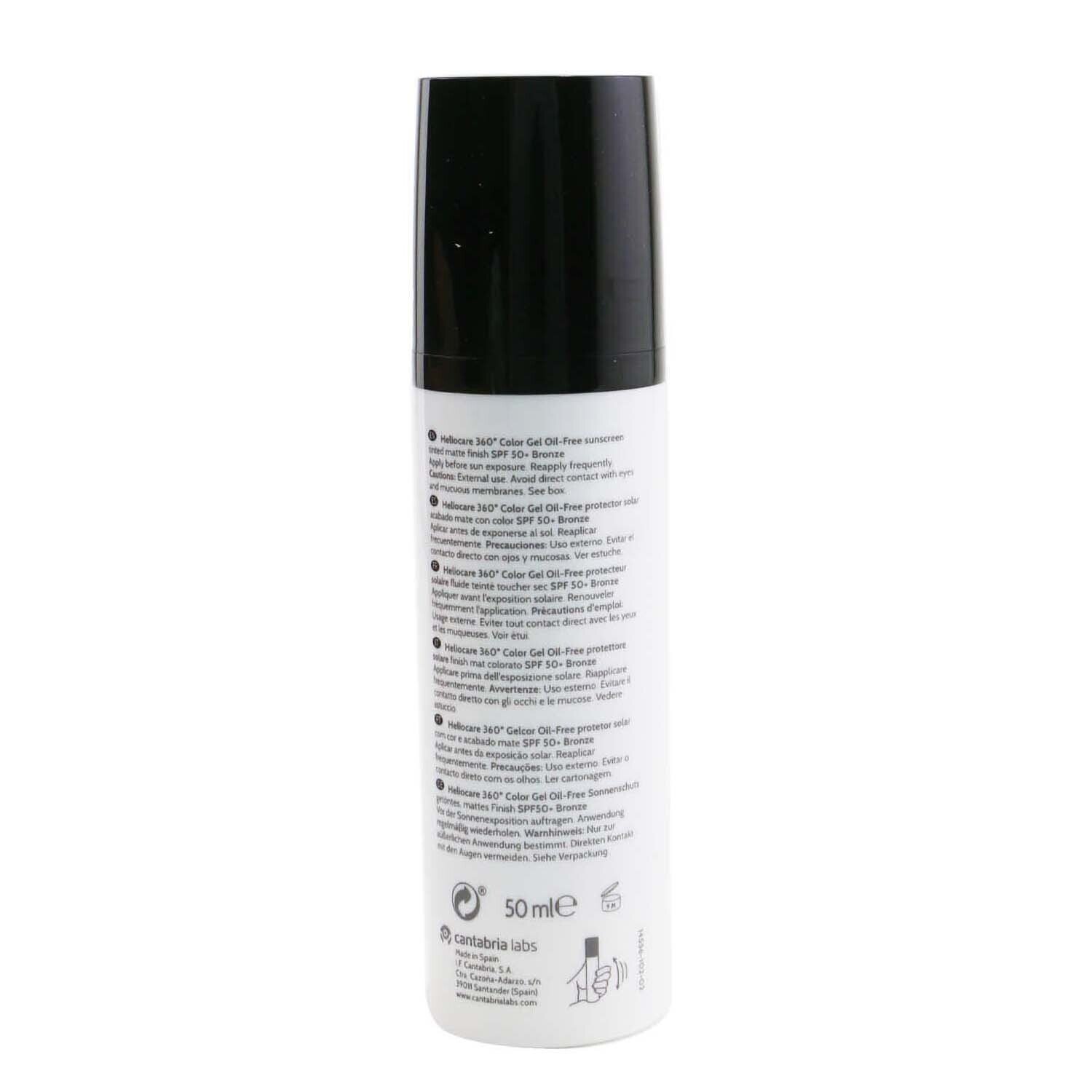 Heliocare by Cantabria Labs جل لوني Heliocare 360 - خالٍ من الزيت (لمسة نهائية غير لامعة خفيفة اللون) SPF 50 50ml/1.7oz