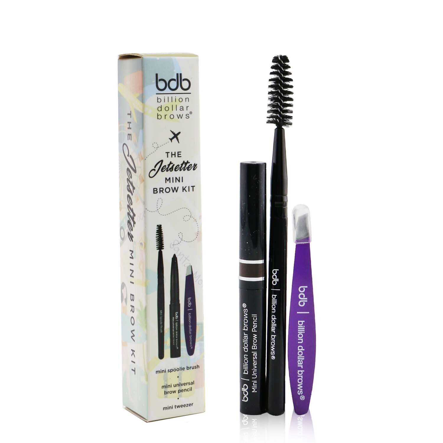 Billion Dollar Brows The Jet Setter Kit (Mini Universal Brow Pencil + Mini Tweezer + Mini Spoolie Brush) 3pcs