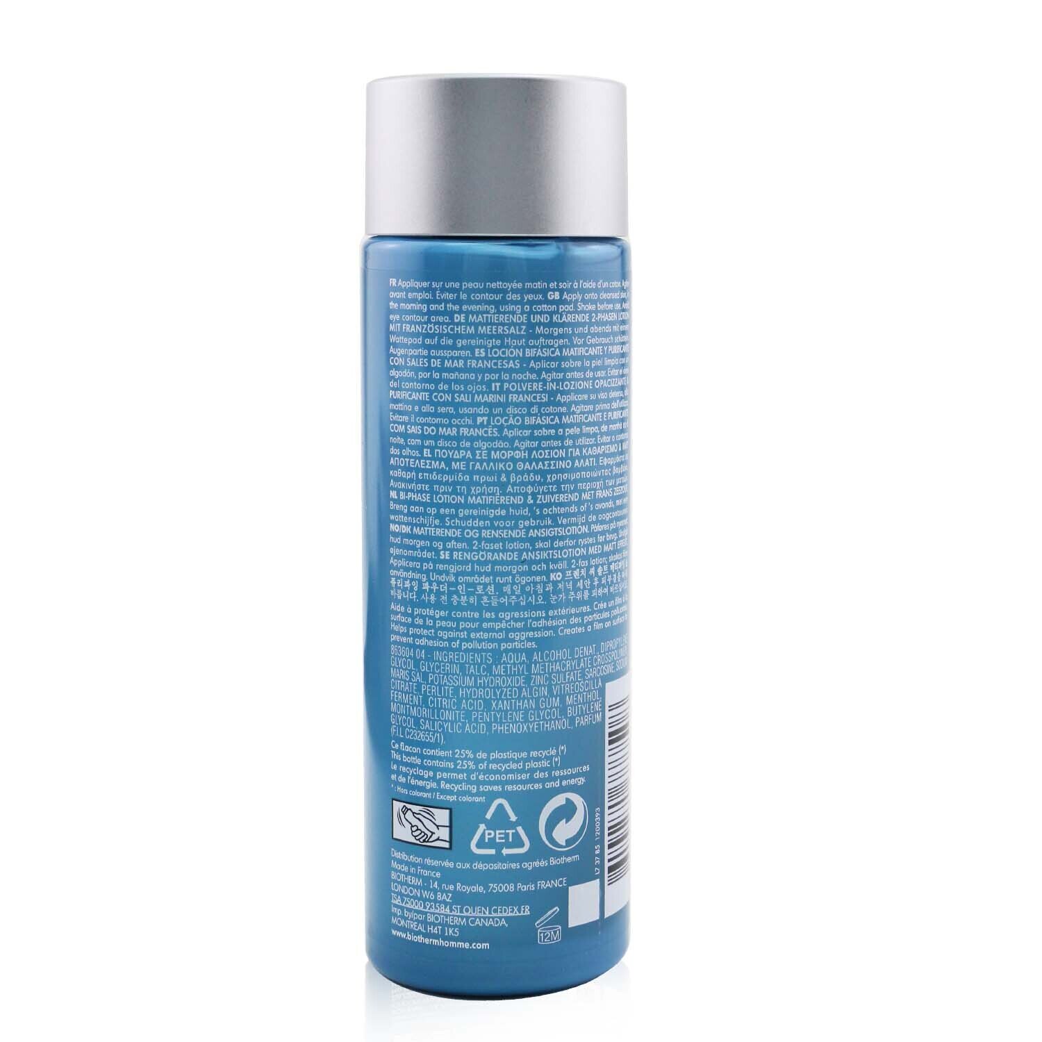 Biotherm Homme T-Pur Anti Oil & Shine Mattifying & Purifying Bi-Phase Lotion 200/6.76oz