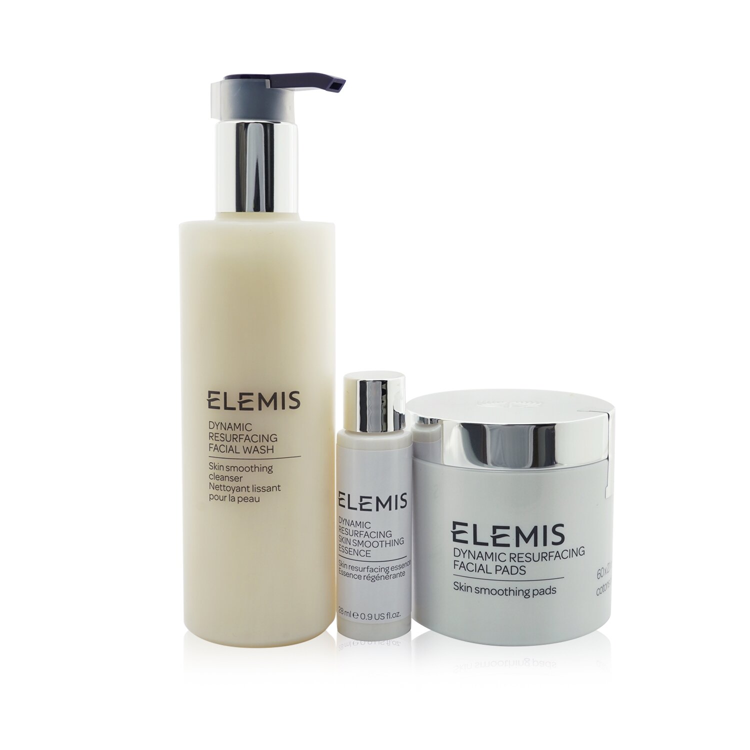 Elemis Set Skin Resurfacing Trio: Almohadillas Faciales 60pads + Jabón Facial 200ml + Esencia Suavizante de Piel 28ml 3pcs