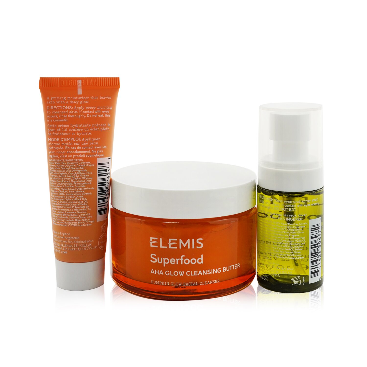 Elemis Nourishing Skin Health Trio Set: Superfood AHA Cleansing Butter 90ml+ Glow Priming Moisturiser 20ml+Kefir-Tea Mist 3pcs