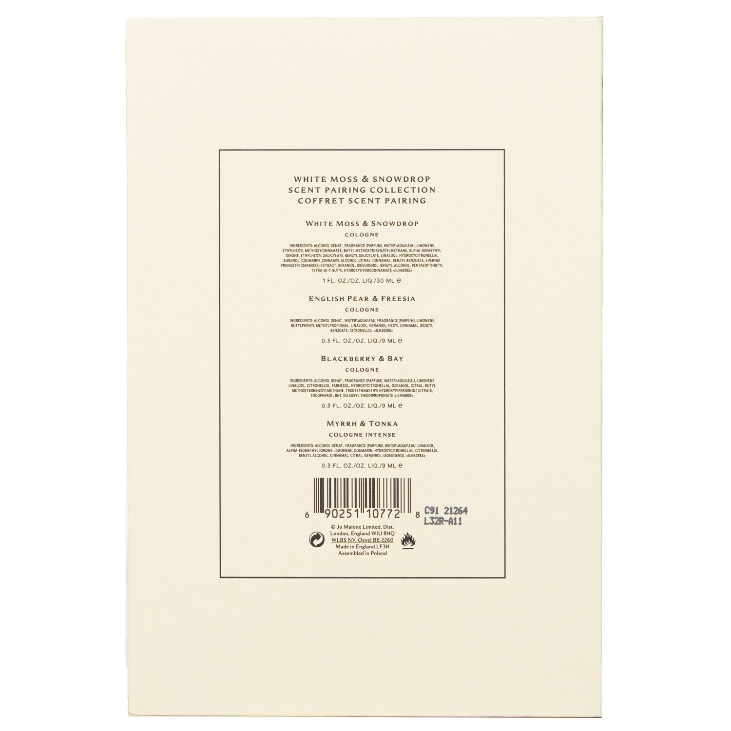 Jo Malone White Moss & Snowdrop Scent Pairing Collection 4pcs