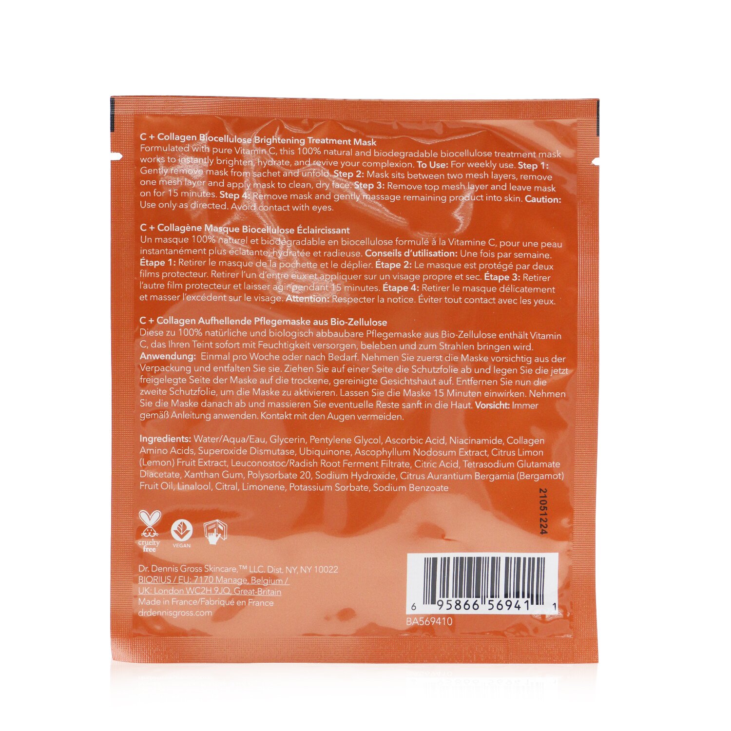 Dr Dennis Gross C + Collagen Biocellulose Brightening Treatment Mask 6 Treatments